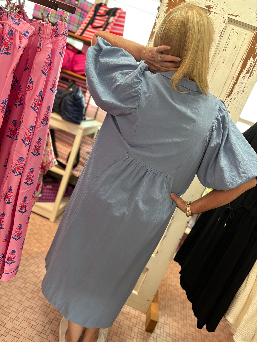 Smocked Front Yoke Midi Dressing