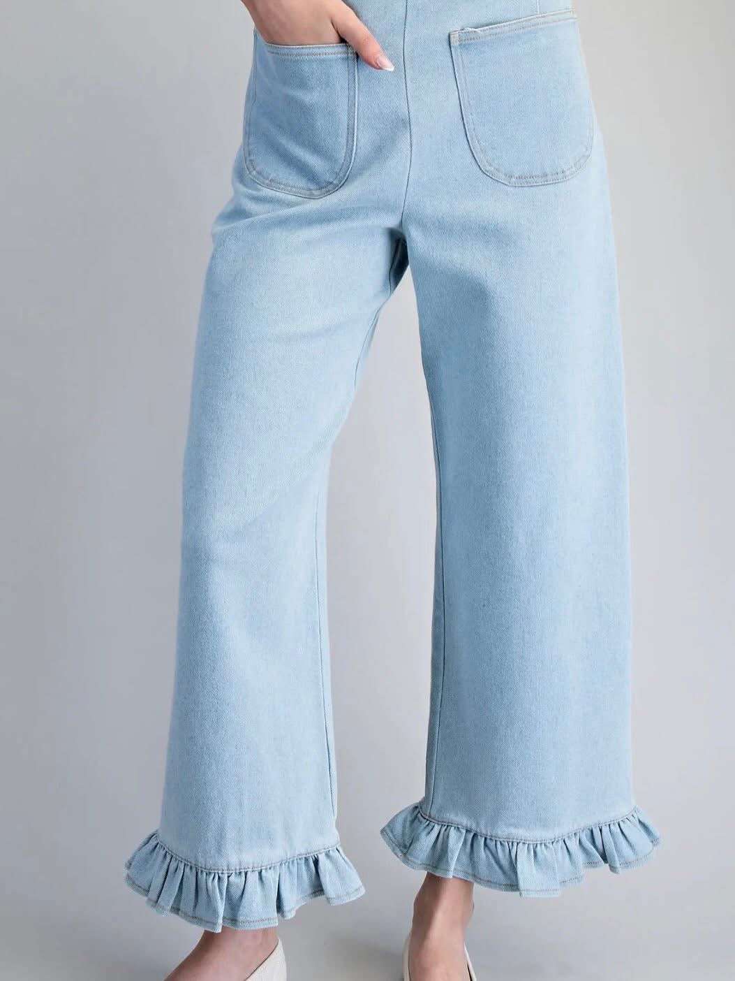 Mineral Washed Ruffled Hem Pants
