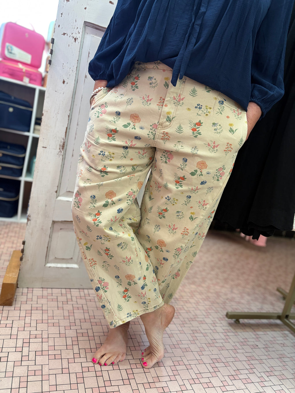 Flower Printed Washed Pants