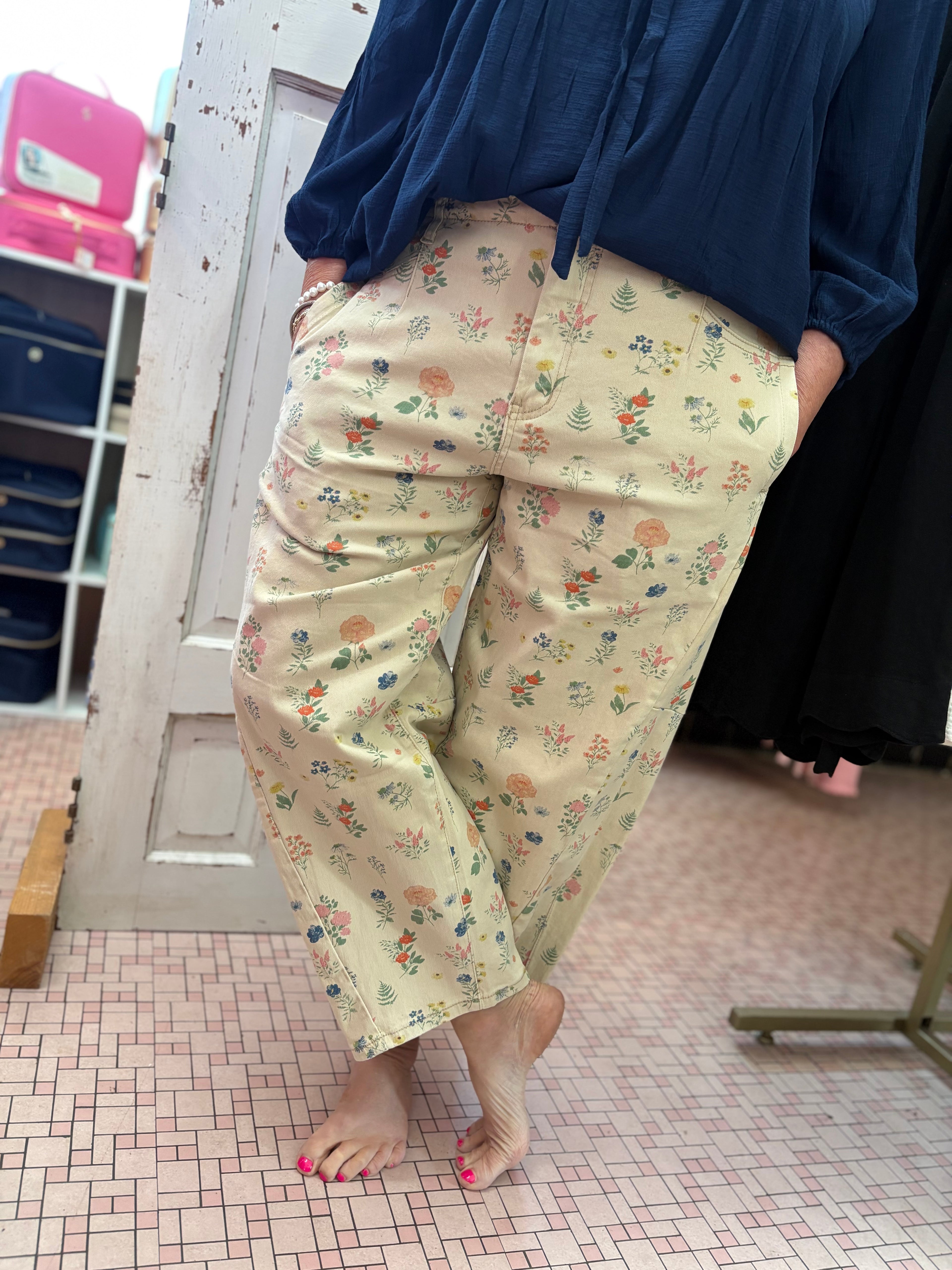 Flower Printed Washed Pants