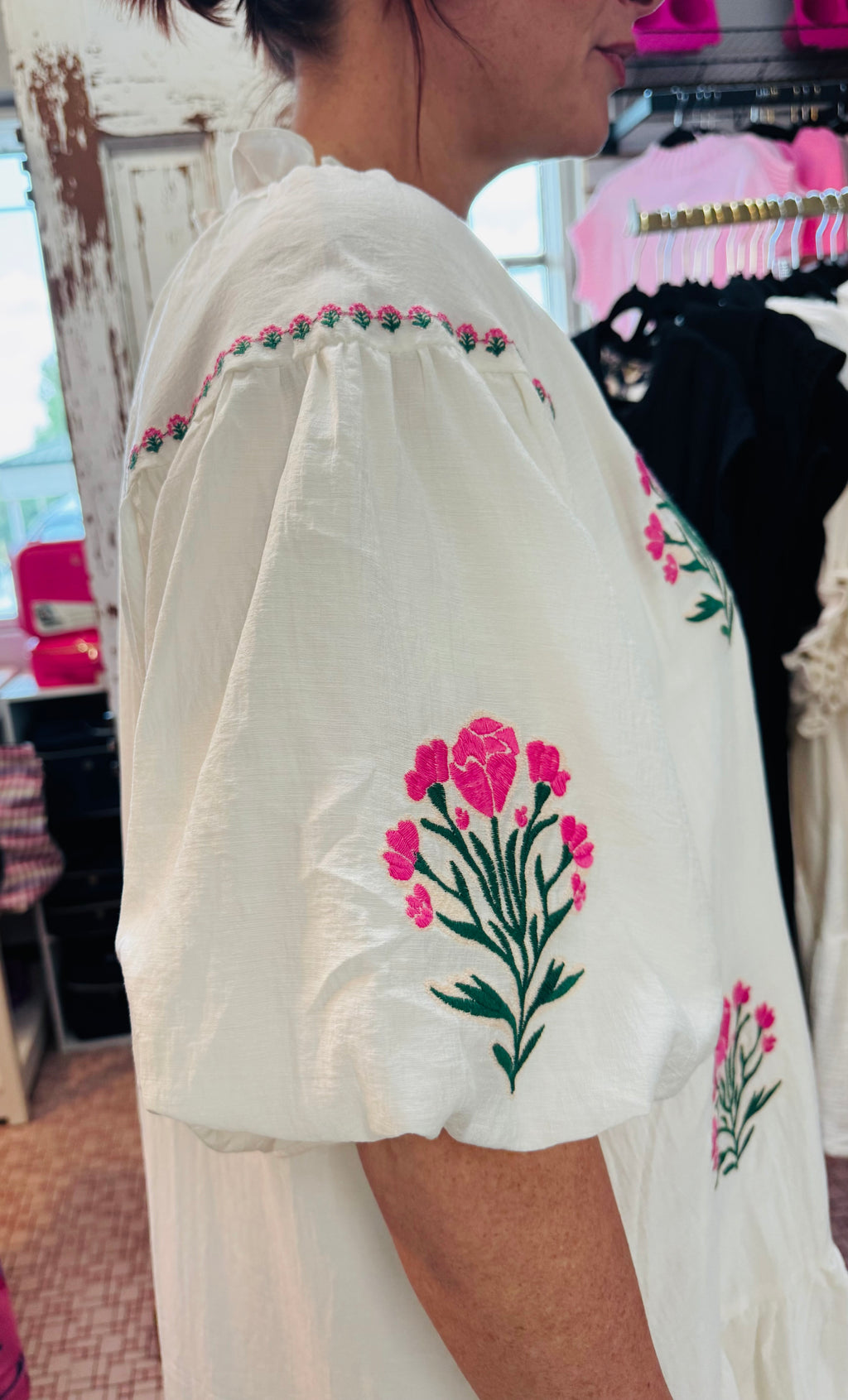 Boho Floral Embroidered Mini Dress-Plus