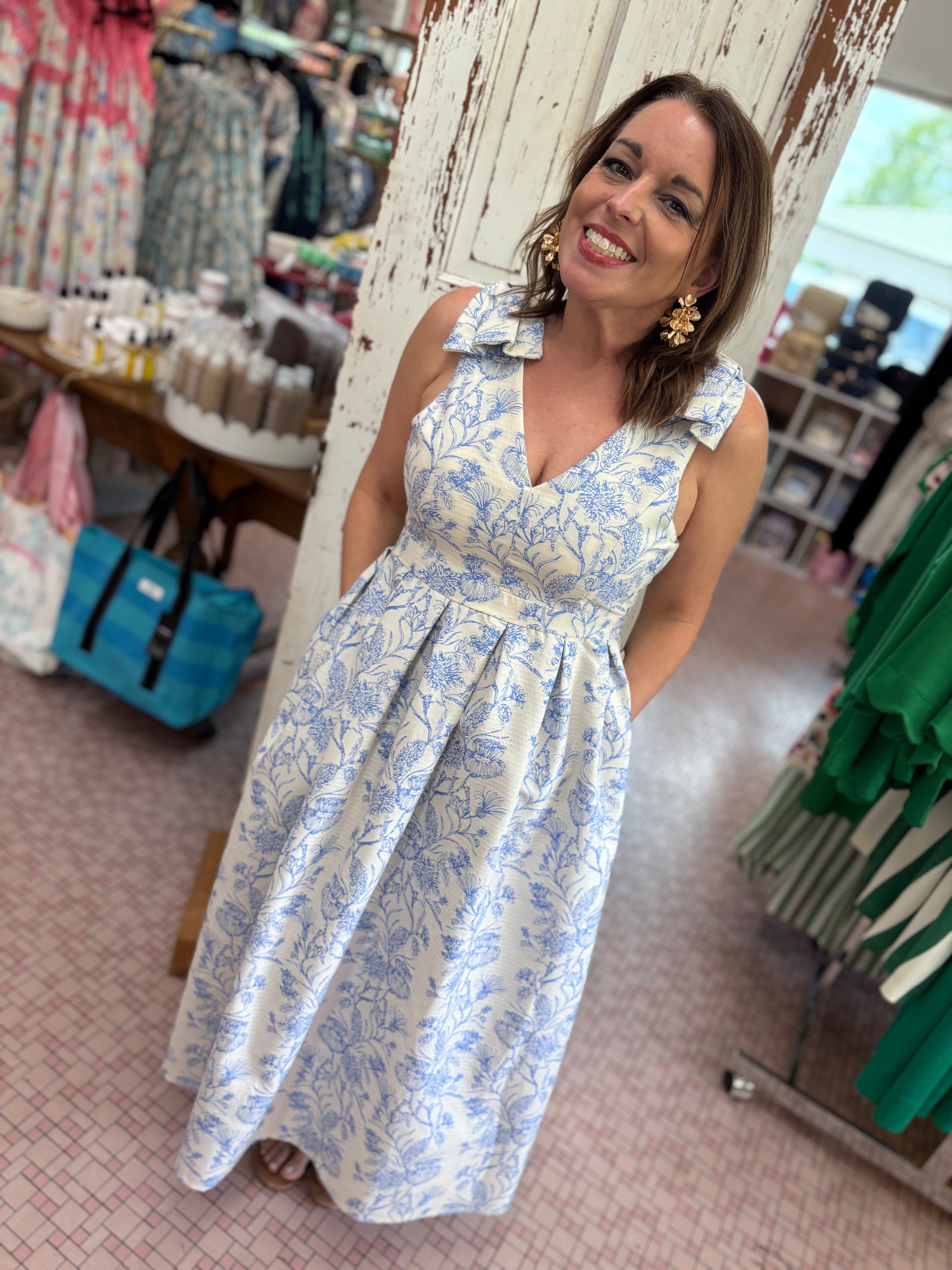 Sleeveless Bow Shoulder Floral Print Dress