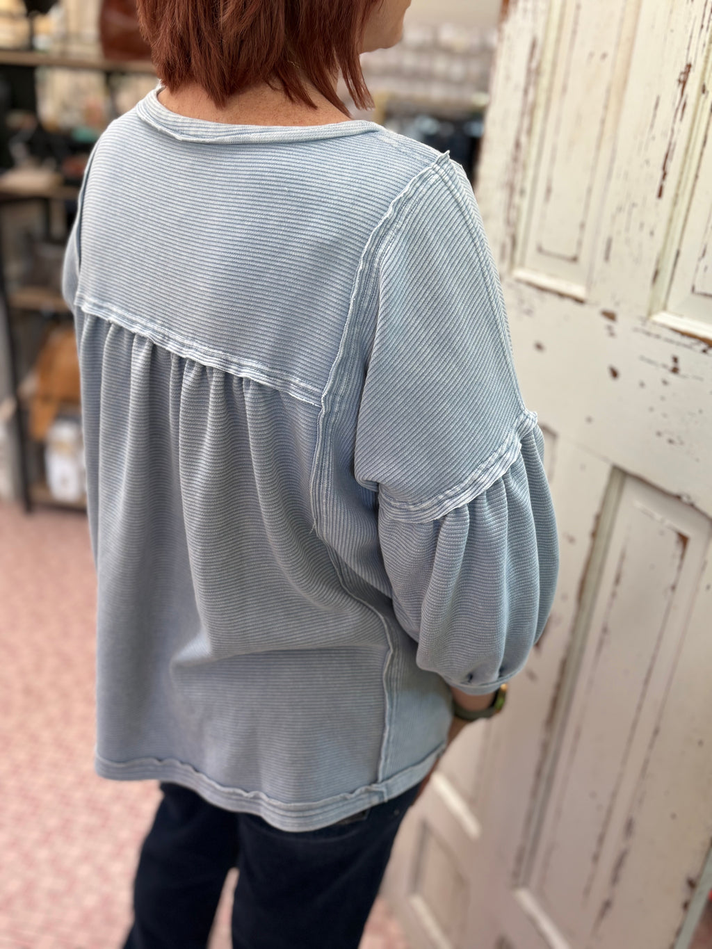 Textured Knit Washed Babydoll Top