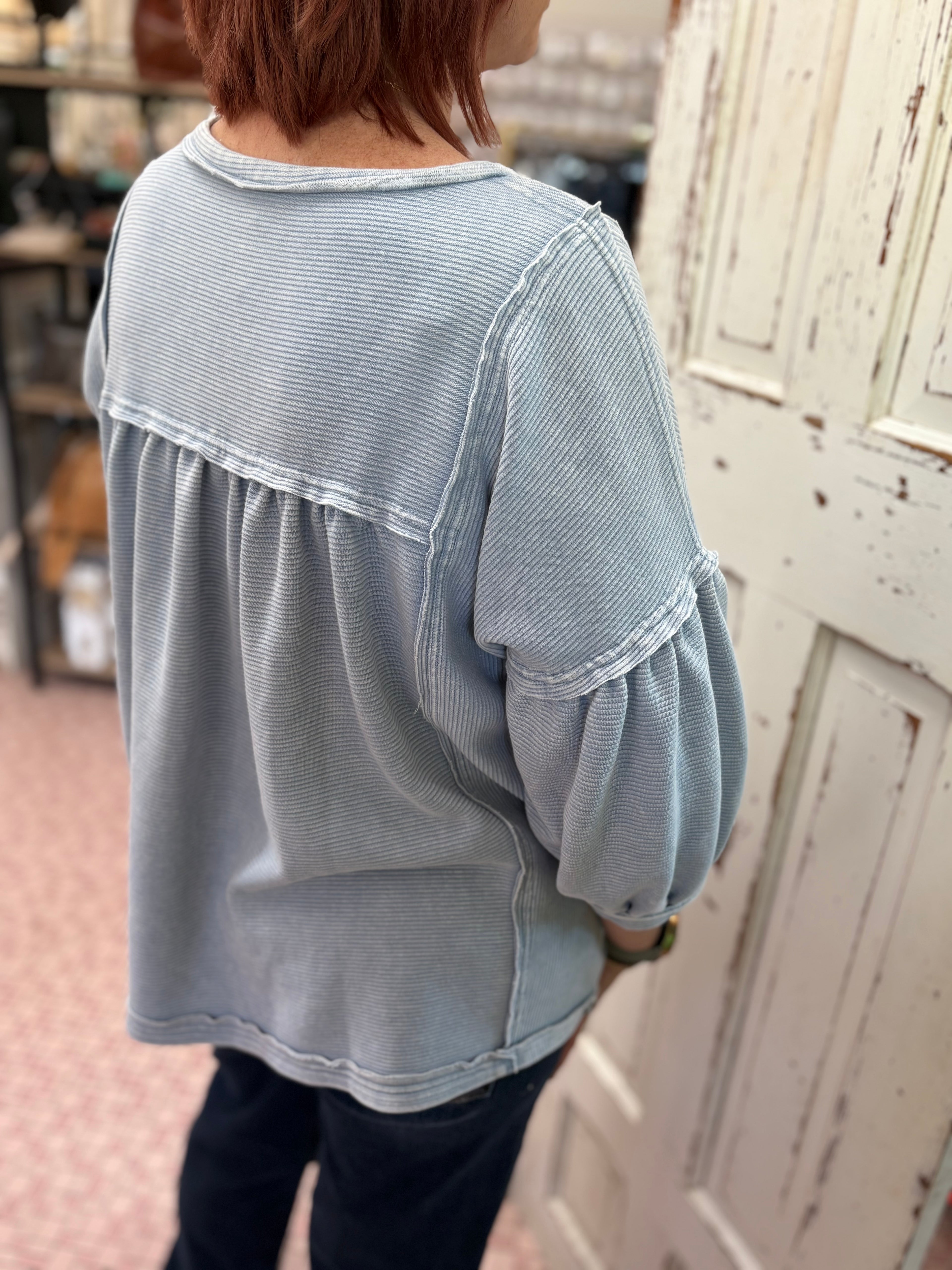 Textured Knit Washed Babydoll Top