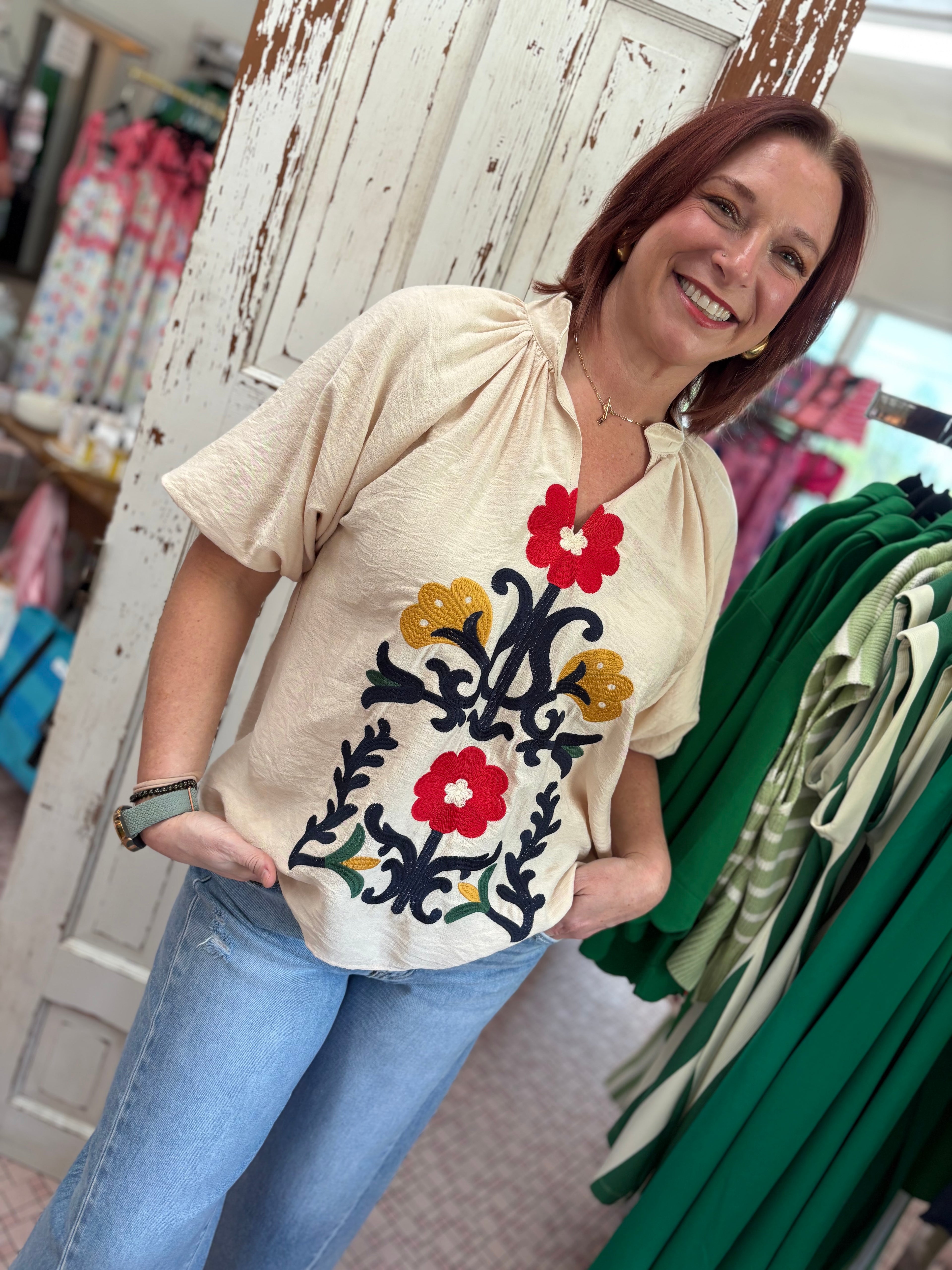 Embroidered Boho Top