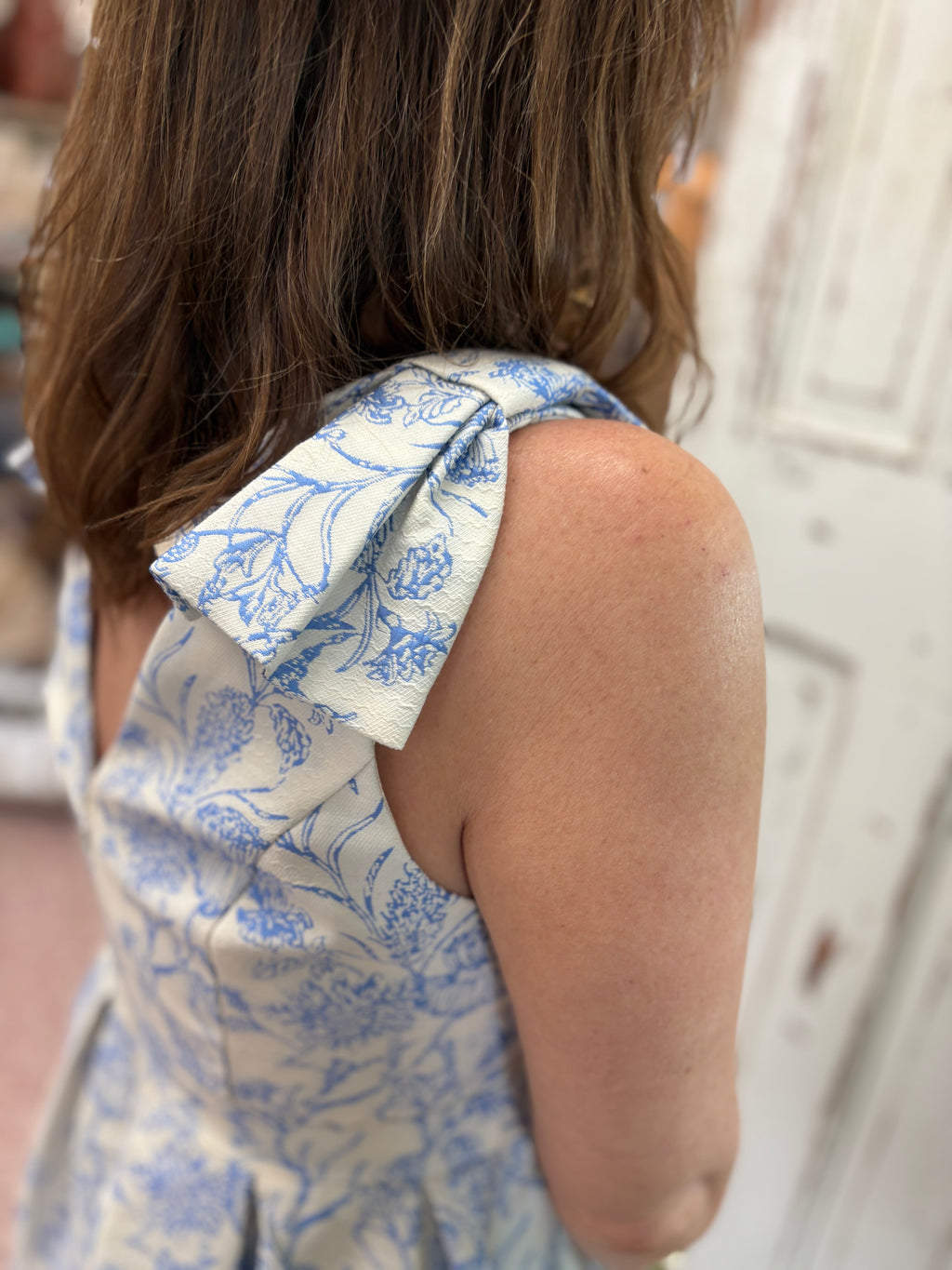 Sleeveless Bow Shoulder Floral Print Dress