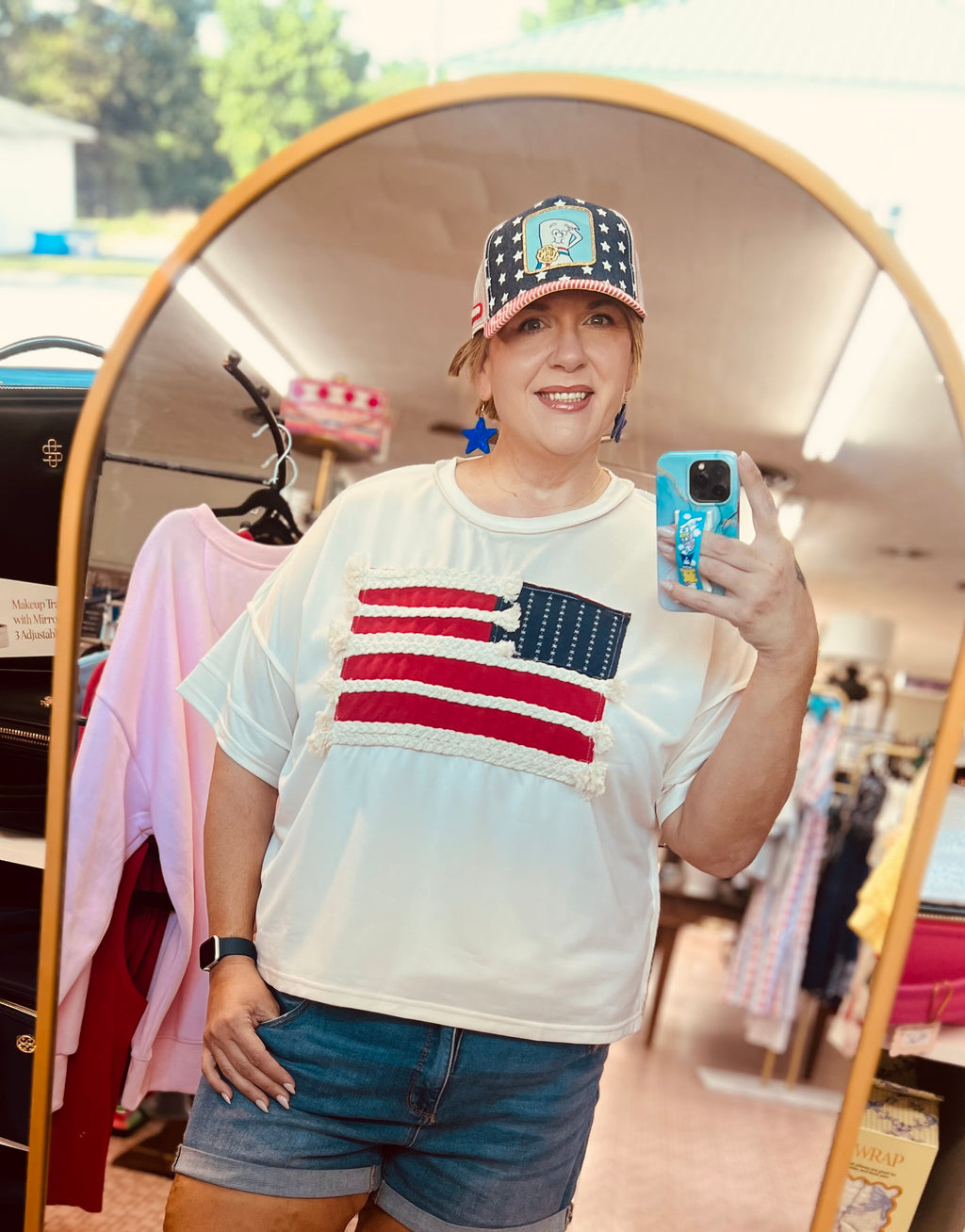 s Embroidery Braided Stripe American Flag Top PLUS