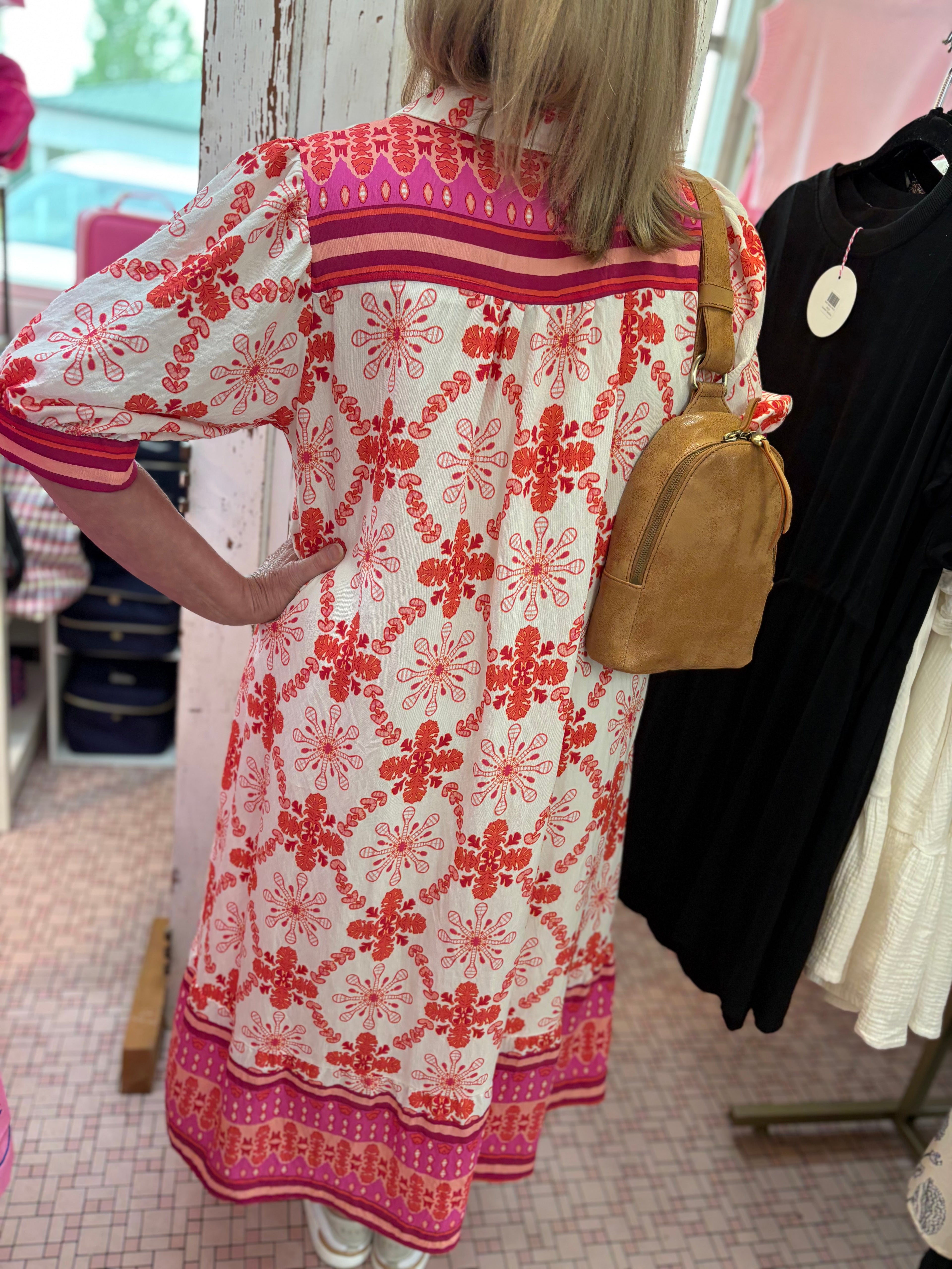 Bloom Trellis Border Print Midi Dress-Plus