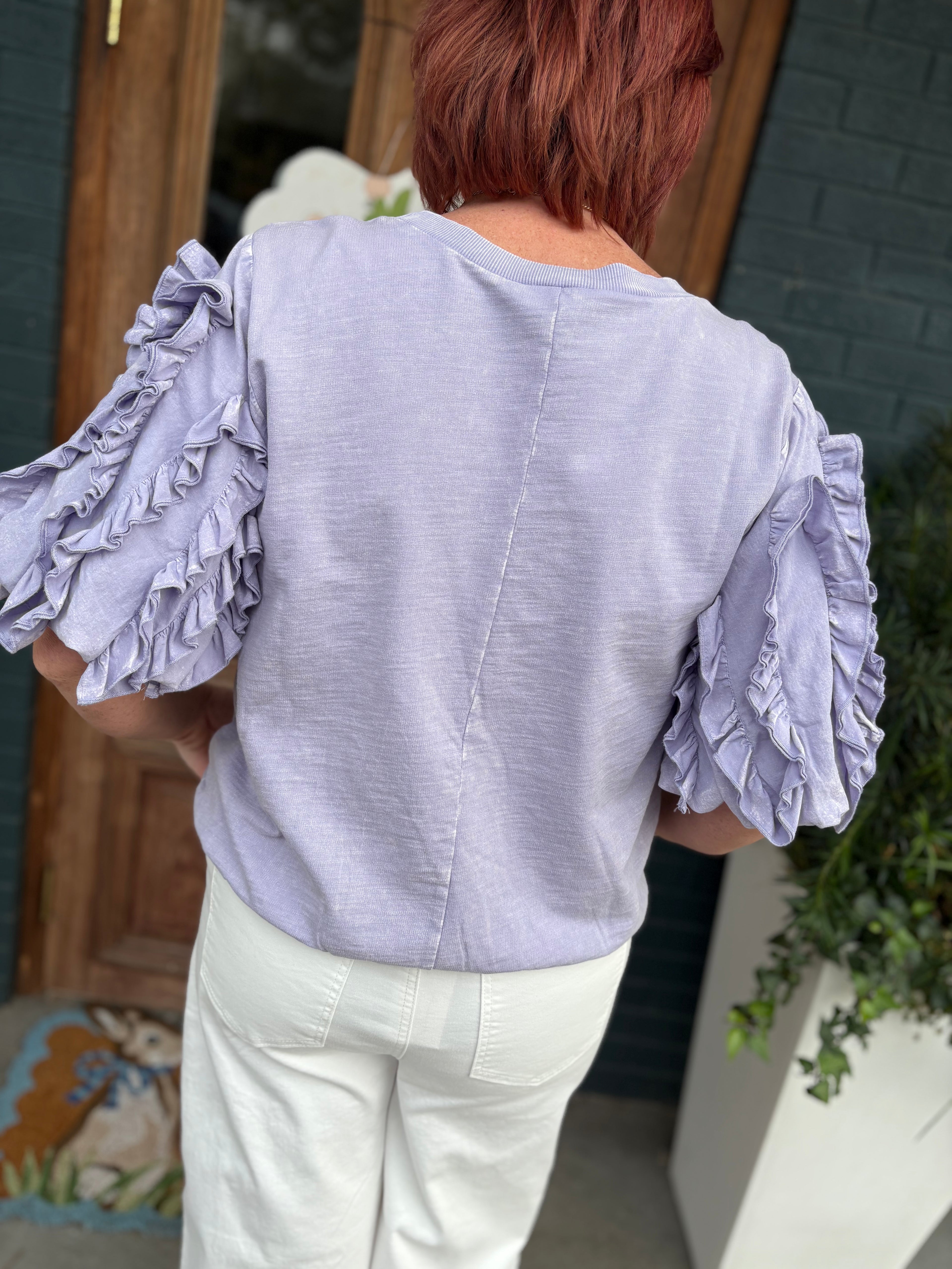 Ruffled Slvs Mineral Washed Top
