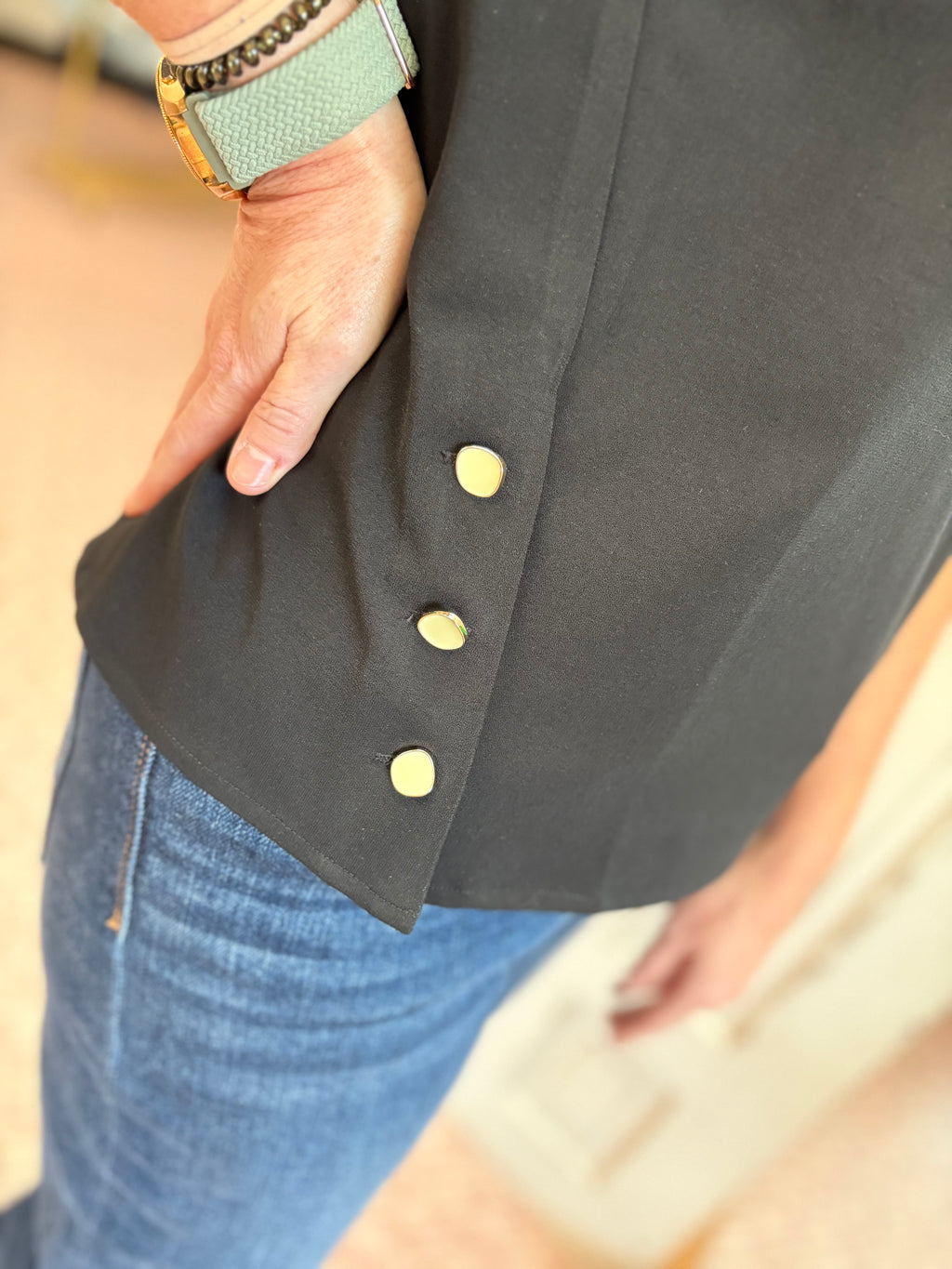 Sleeveless With Gold Buttons