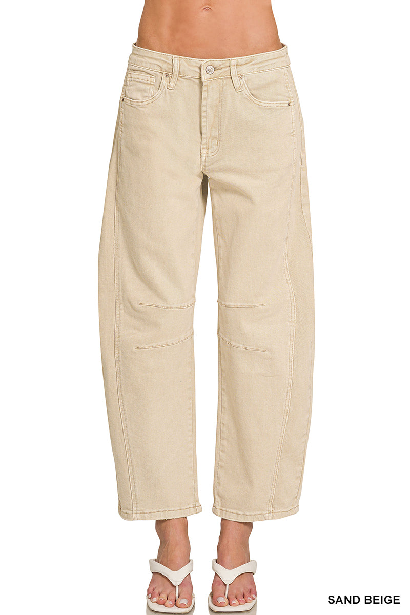 Zenana Sand Beige Barrel Denim