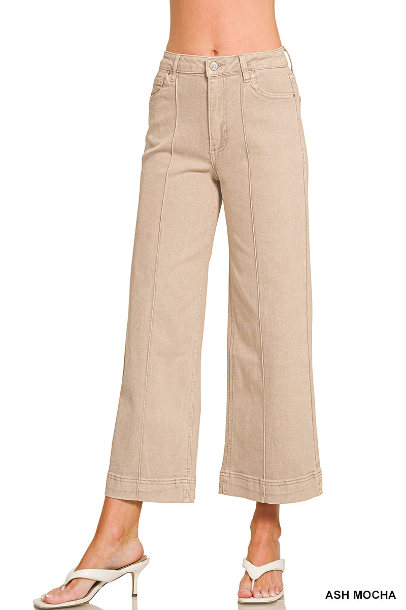 Zenana Ash Mocha High rise wide leg pintuck denim