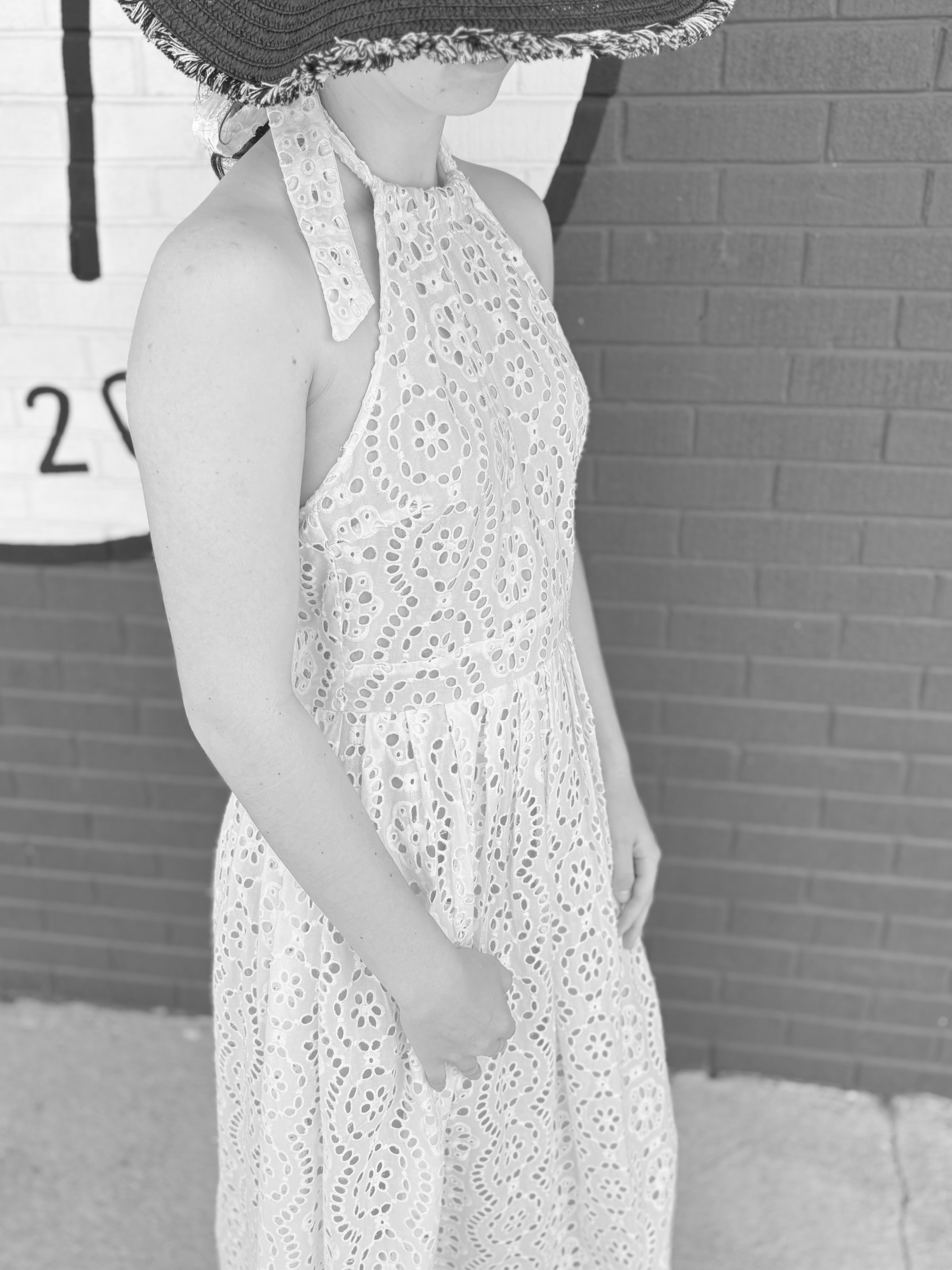 Eyelet Lace Halter Maxi Dress