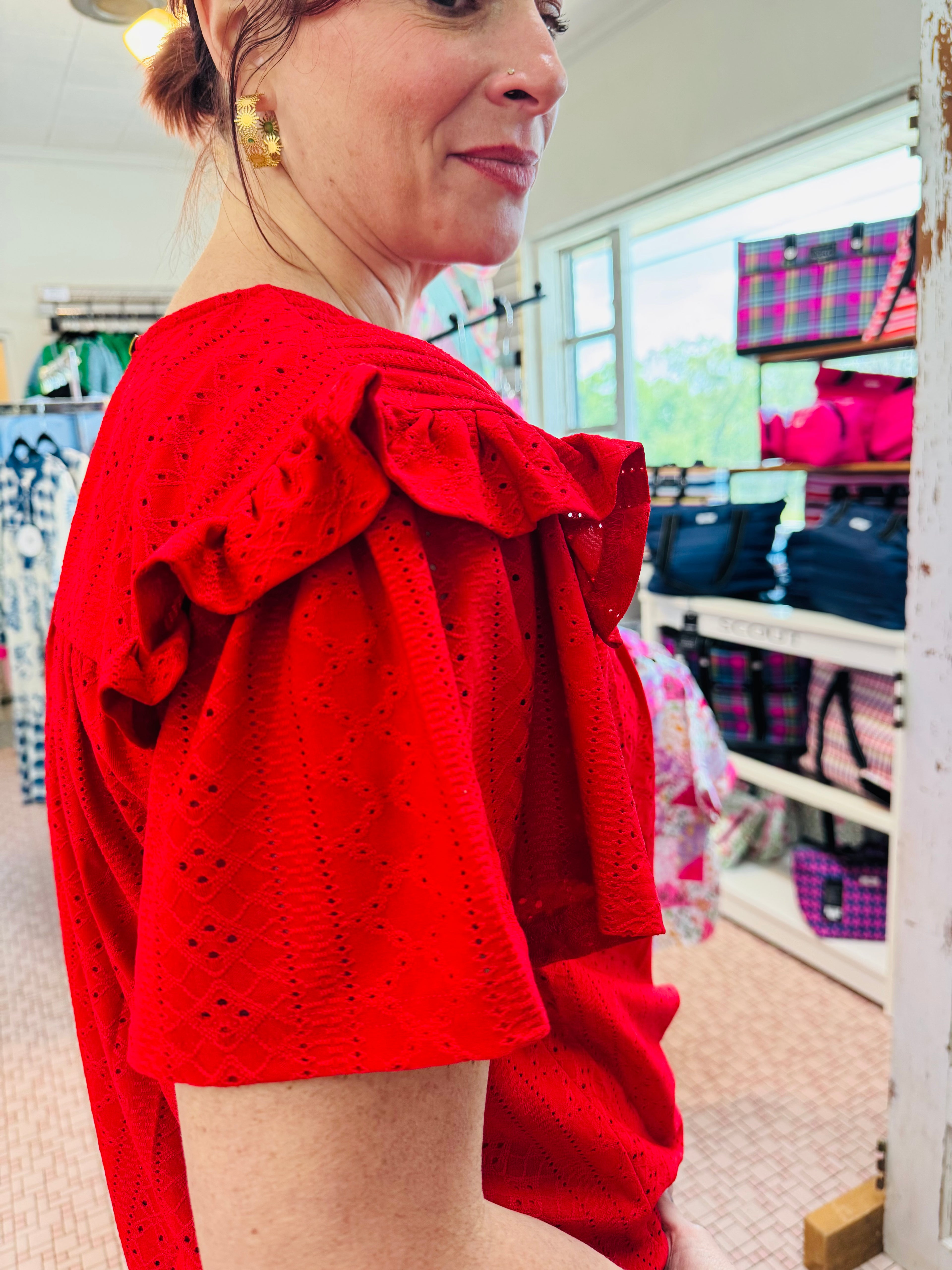 Entro Red Ruffle Top