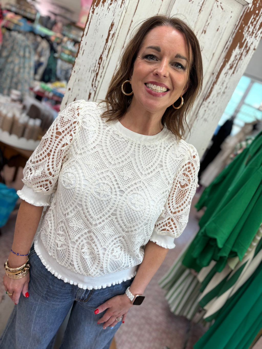Ruffled Band Detailed Lace Top