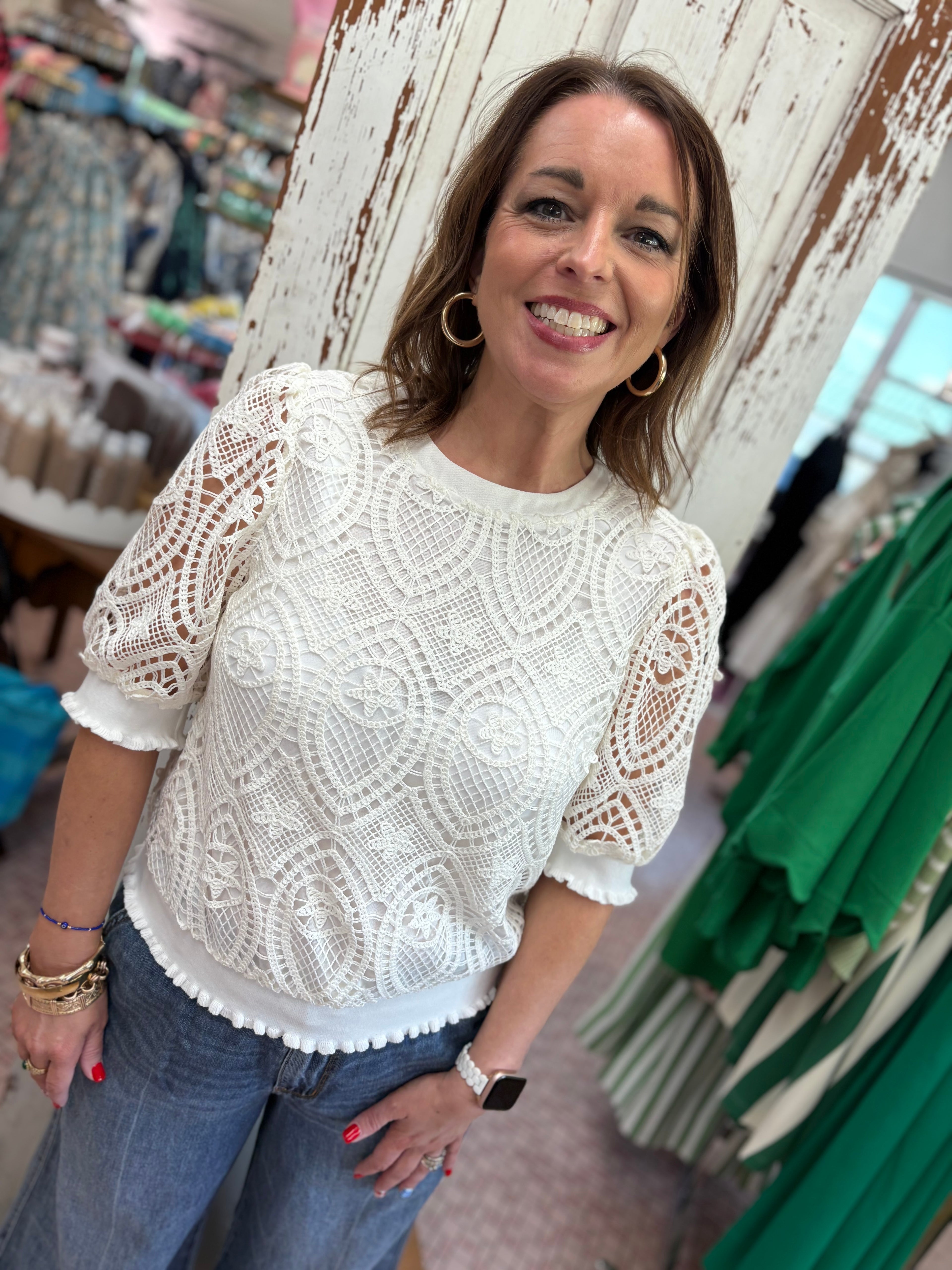Ruffled Band Detailed Lace Top