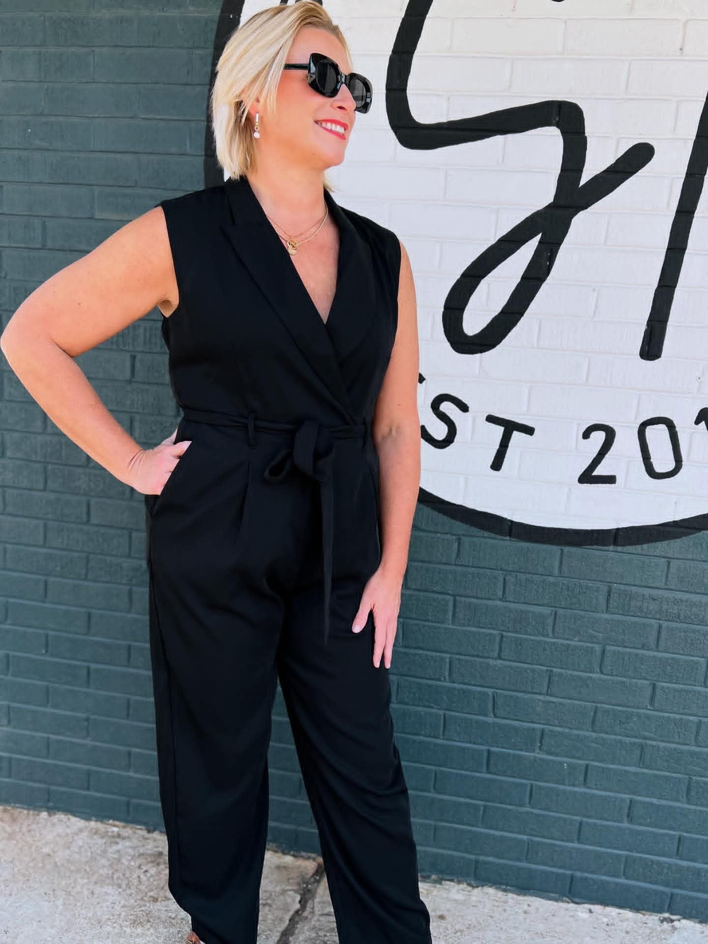 Sleeveless Blazer Jumpsuit Model
