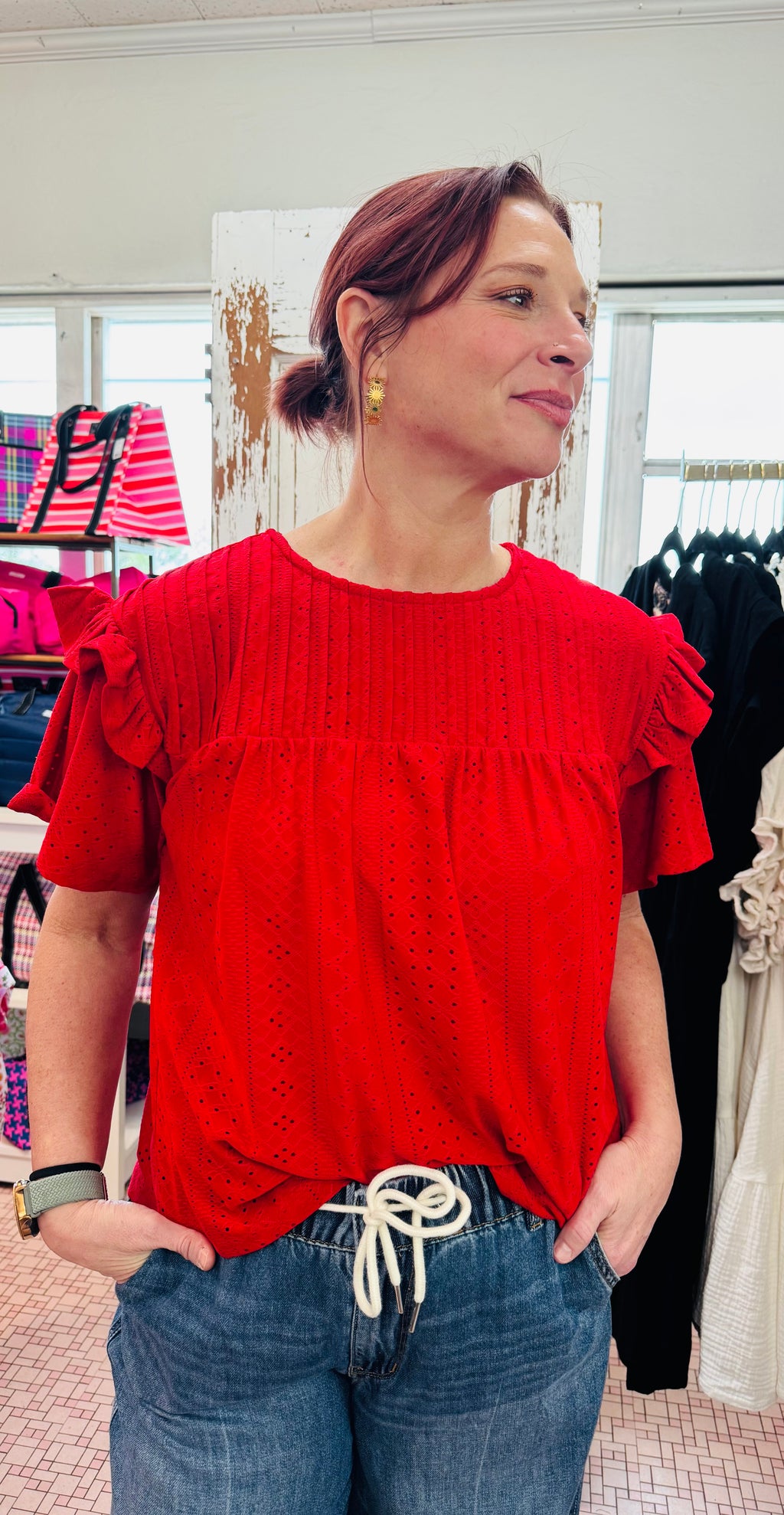 Entro Red Ruffle Top