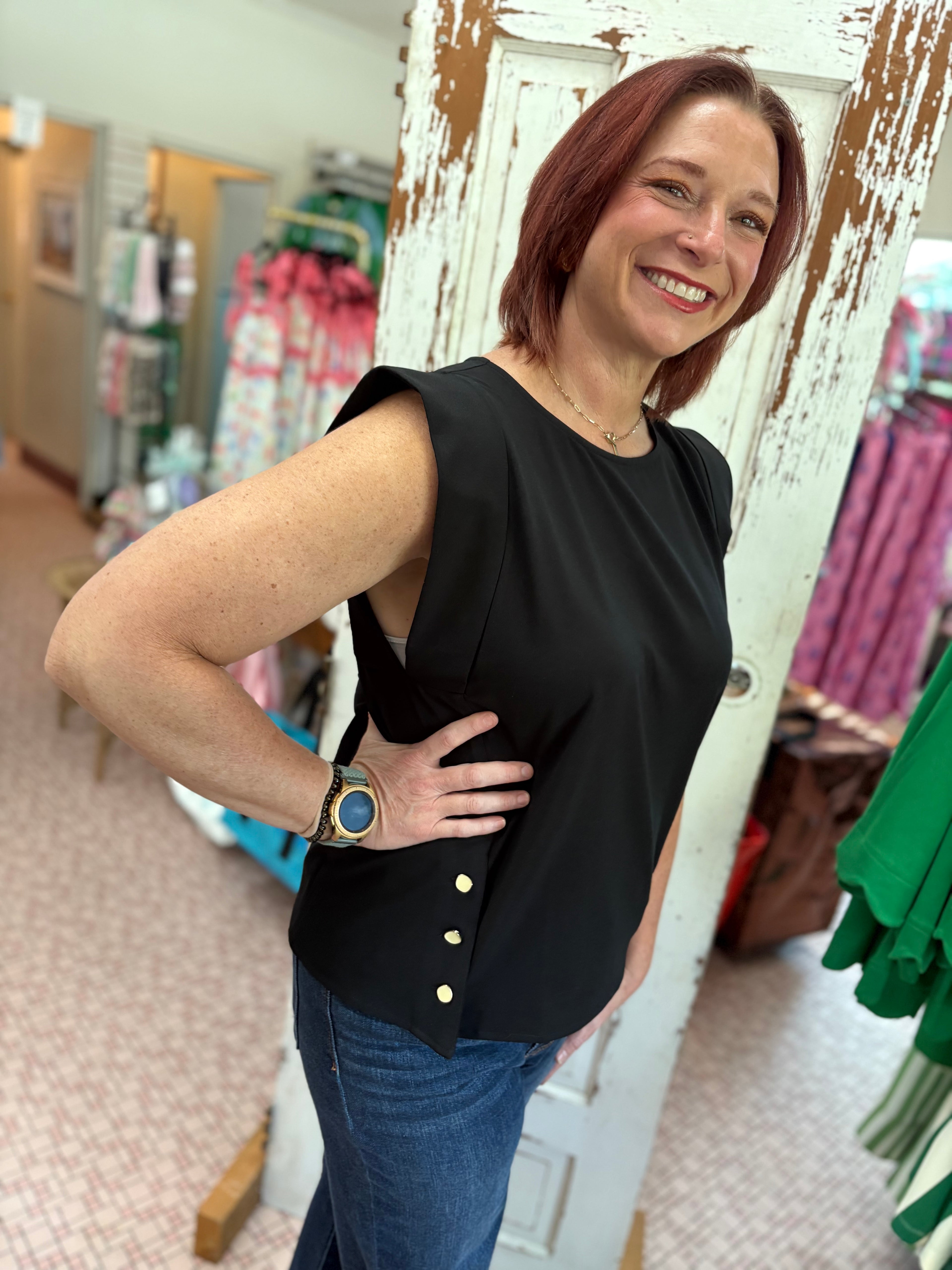 Sleeveless With Gold Buttons