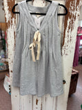 Front Tie Pleated Sleeveless Terry Romper