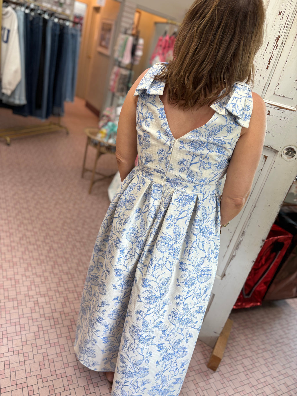 Sleeveless Bow Shoulder Floral Print Dress