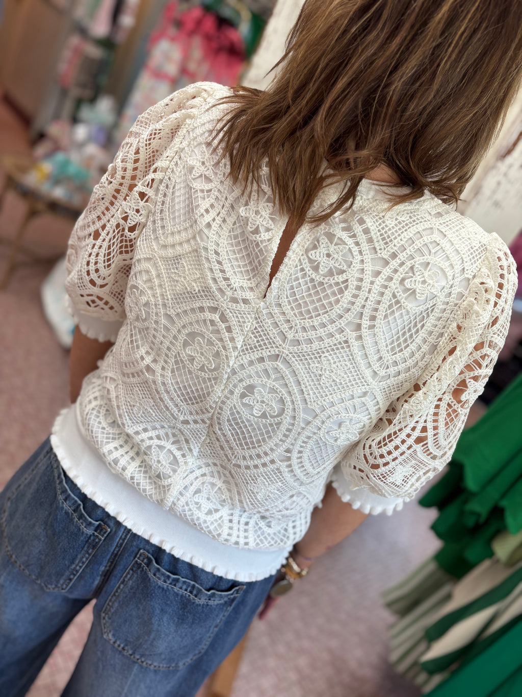 Ruffled Band Detailed Lace Top