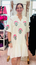 Boho Floral Embroidered Mini Dress-Plus