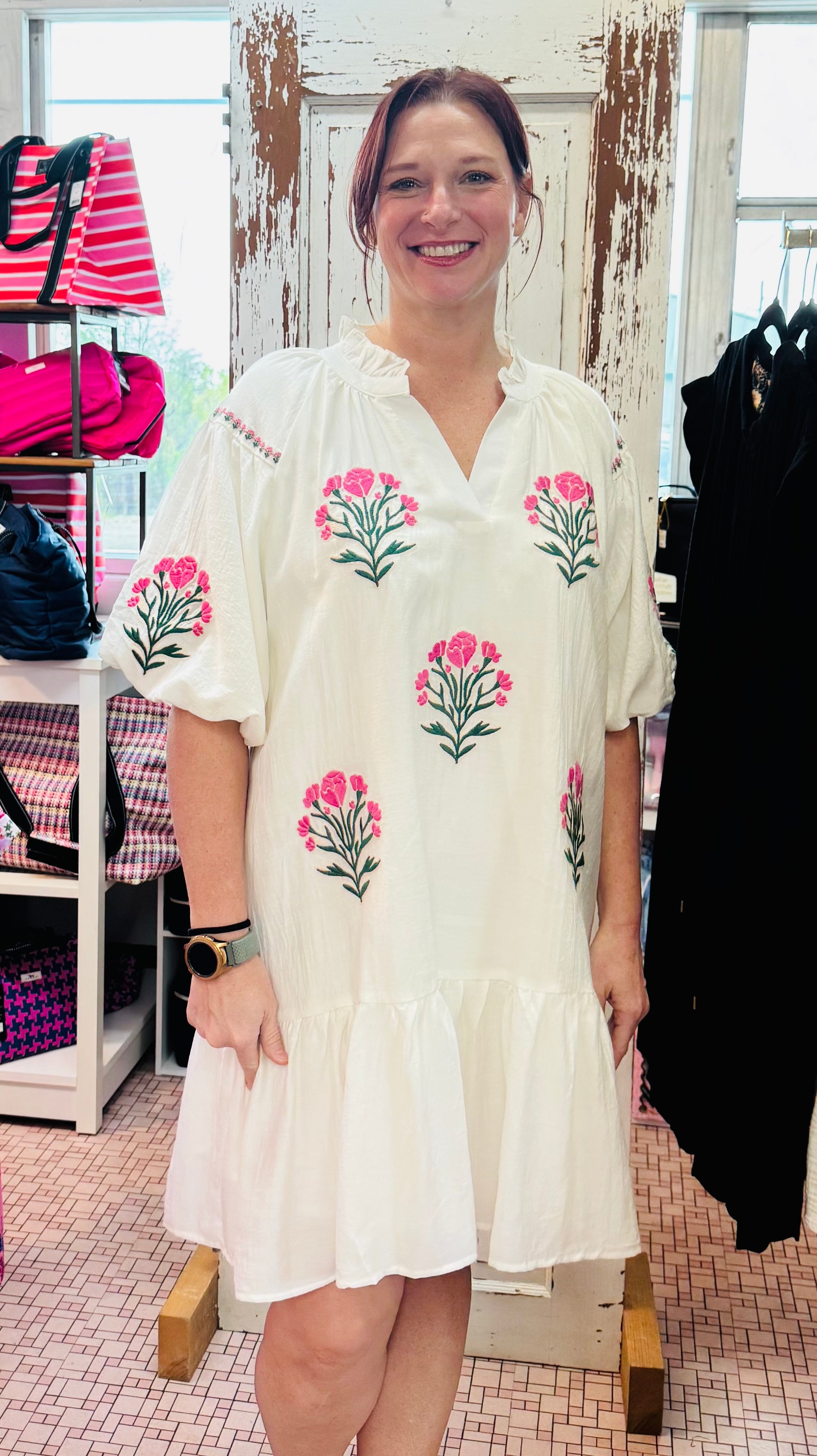 Boho Floral Embroidered Mini Dress-Plus