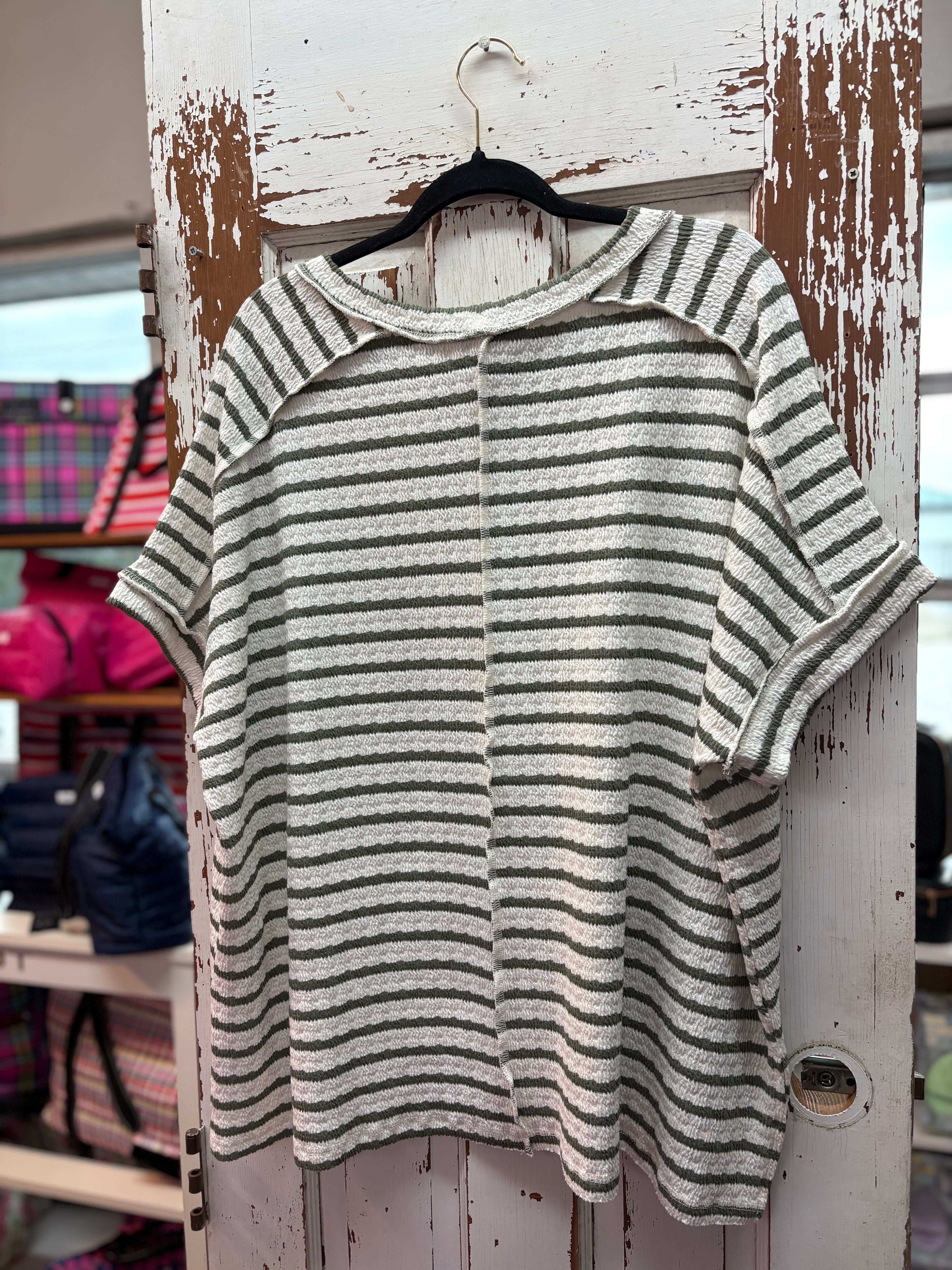 Stripe Jacquard Round Neck Box Tee Plus