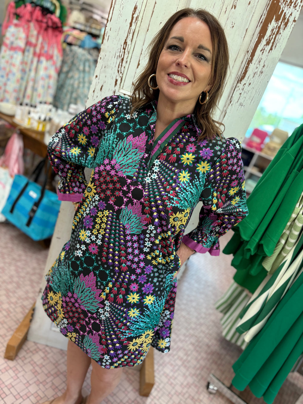 Mix Vibrant Floral Print Mini Dress