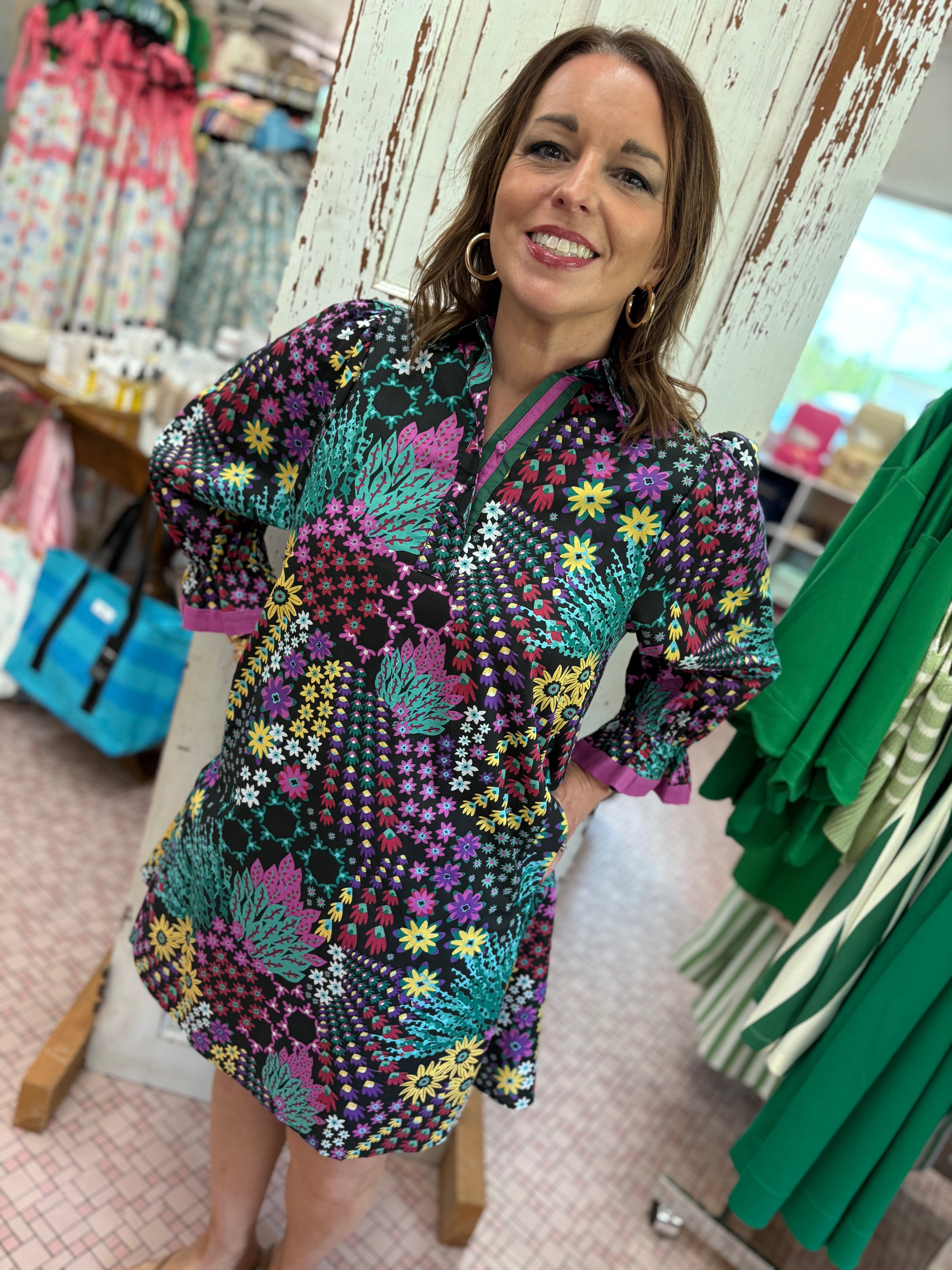 Mix Vibrant Floral Print Mini Dress