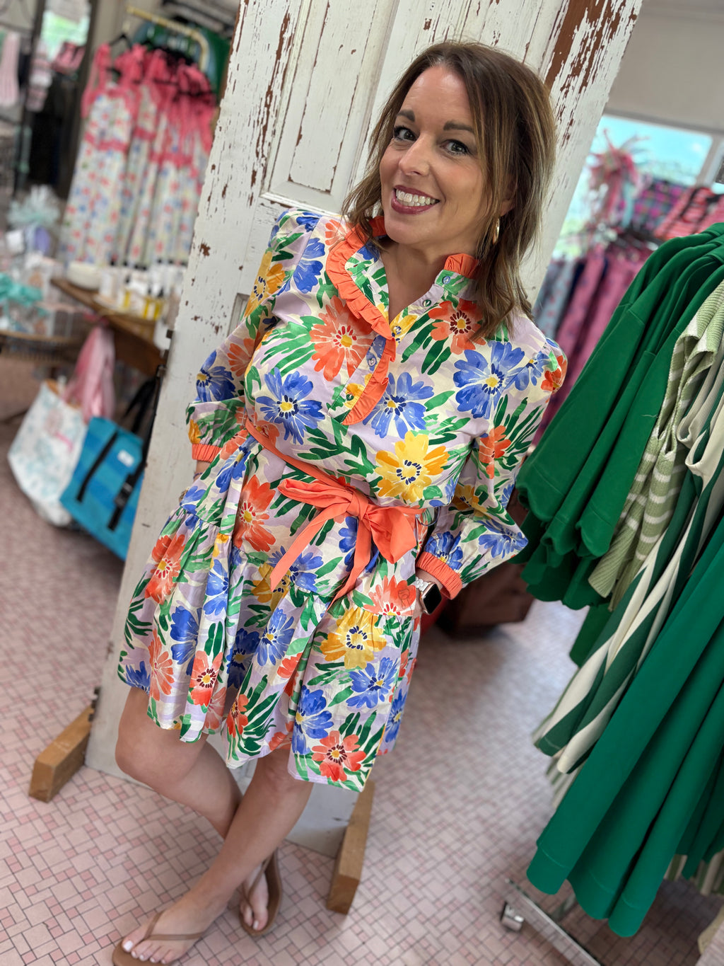 Waist Tie Floral Tiered Dressed