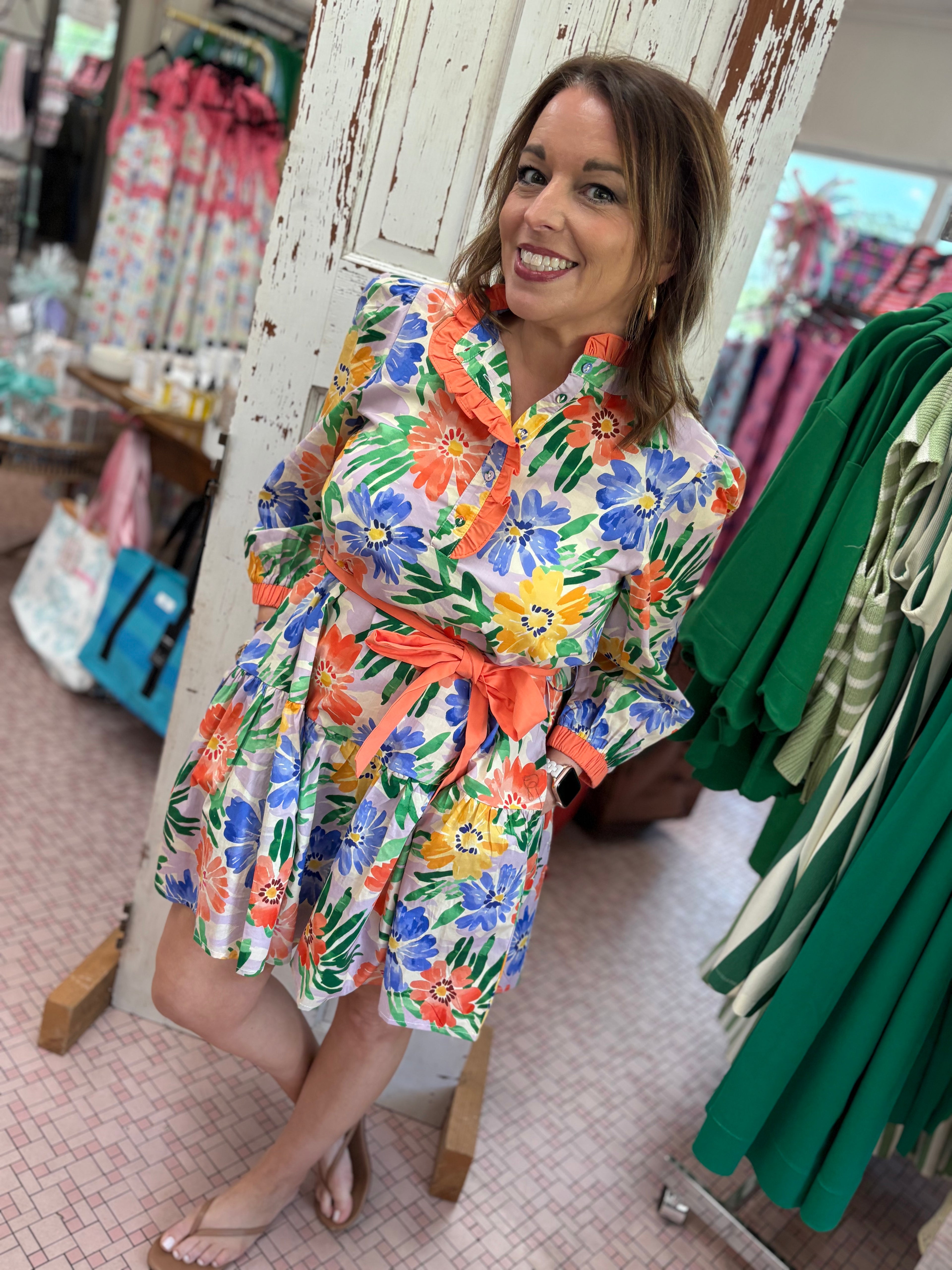 Waist Tie Floral Tiered Dressed
