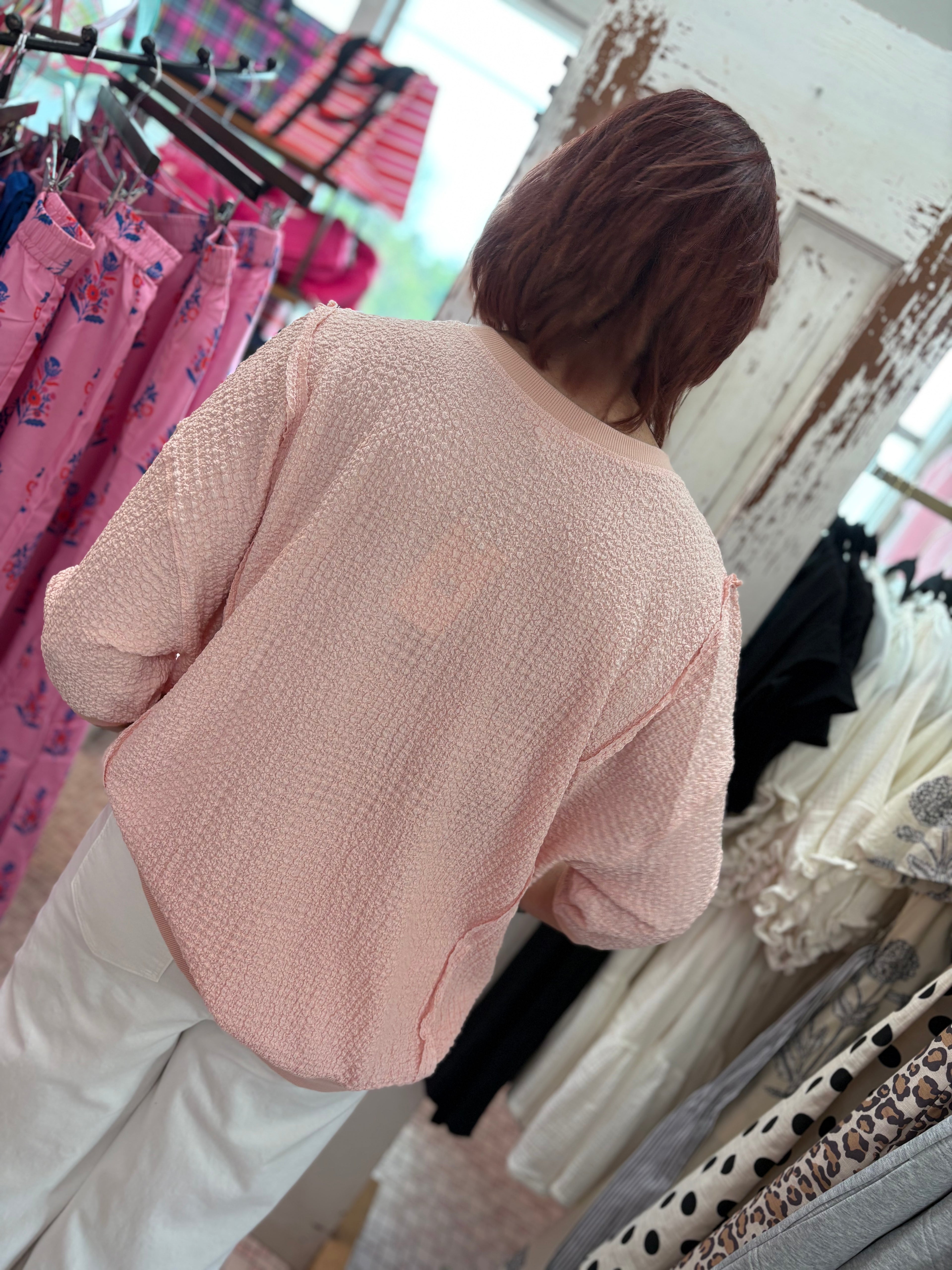 Popcorn Knit Oversized Top