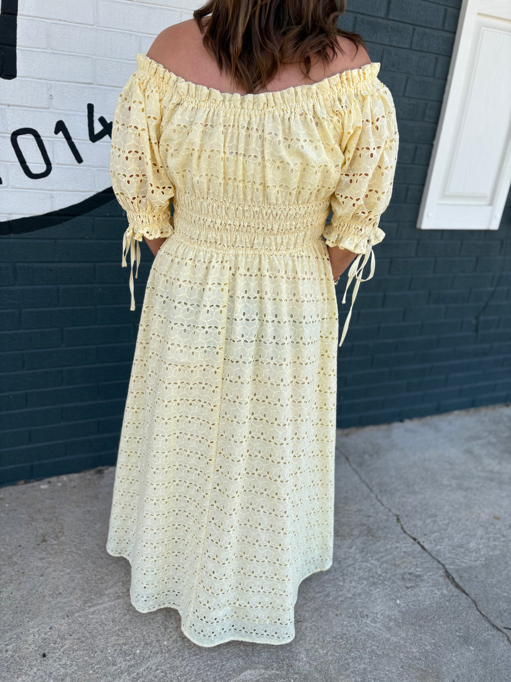 Eyelet Maxi Dress With Smocked Bodice Puff Sleeves