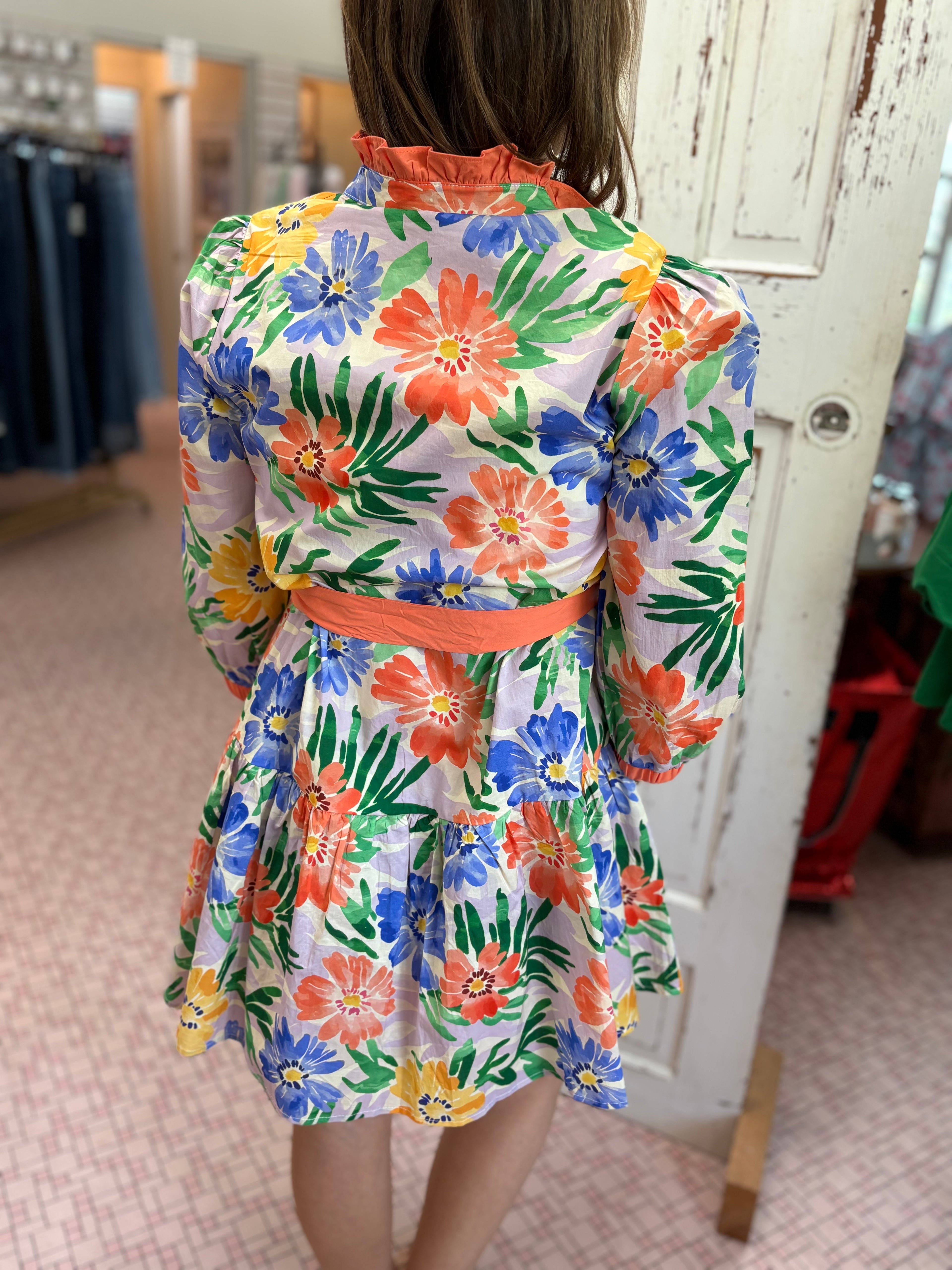 Waist Tie Floral Tiered Dressed