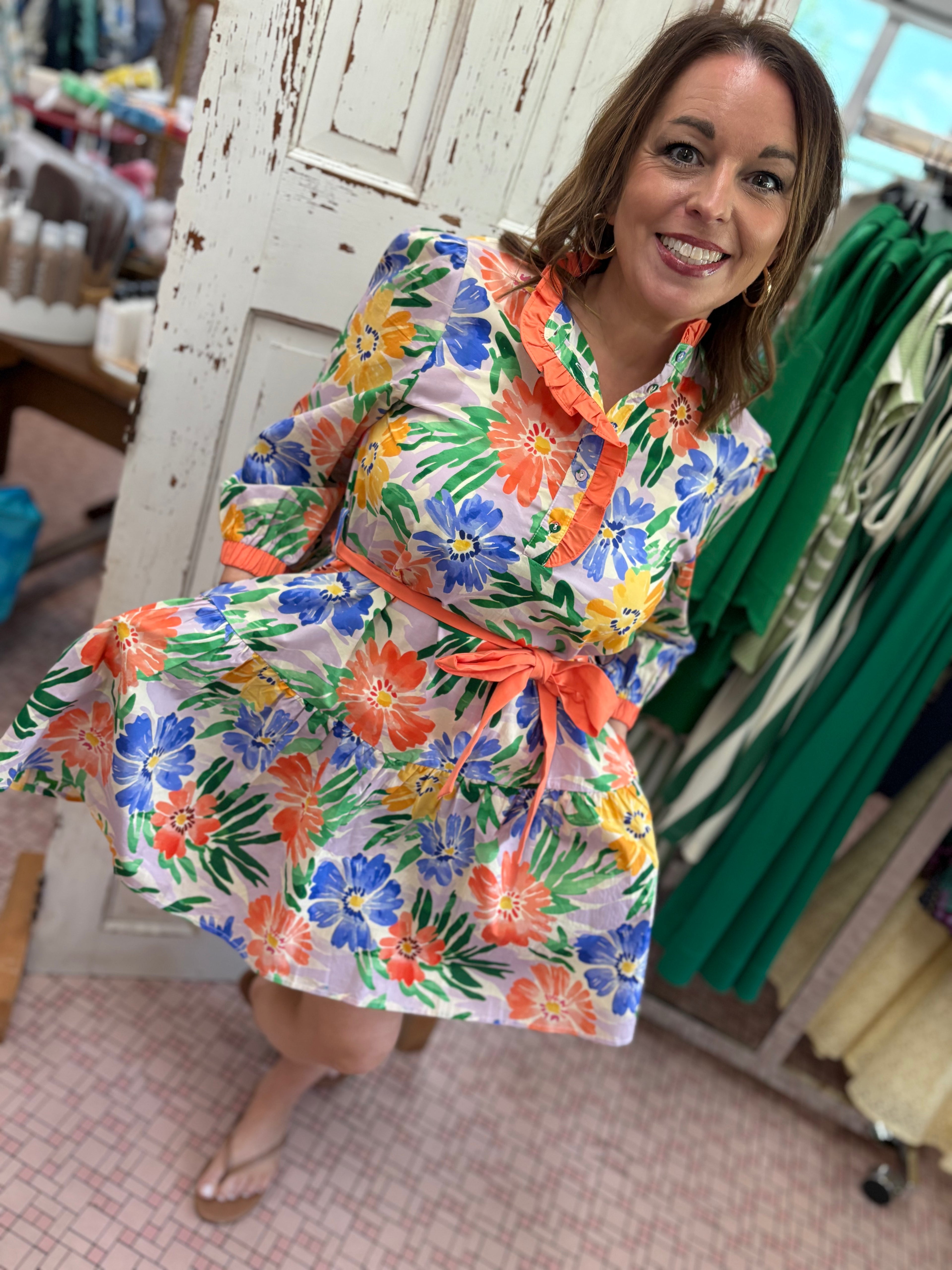 Waist Tie Floral Tiered Dressed