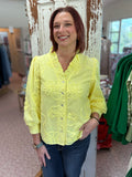 Button Down 3D Floral Top Yellow