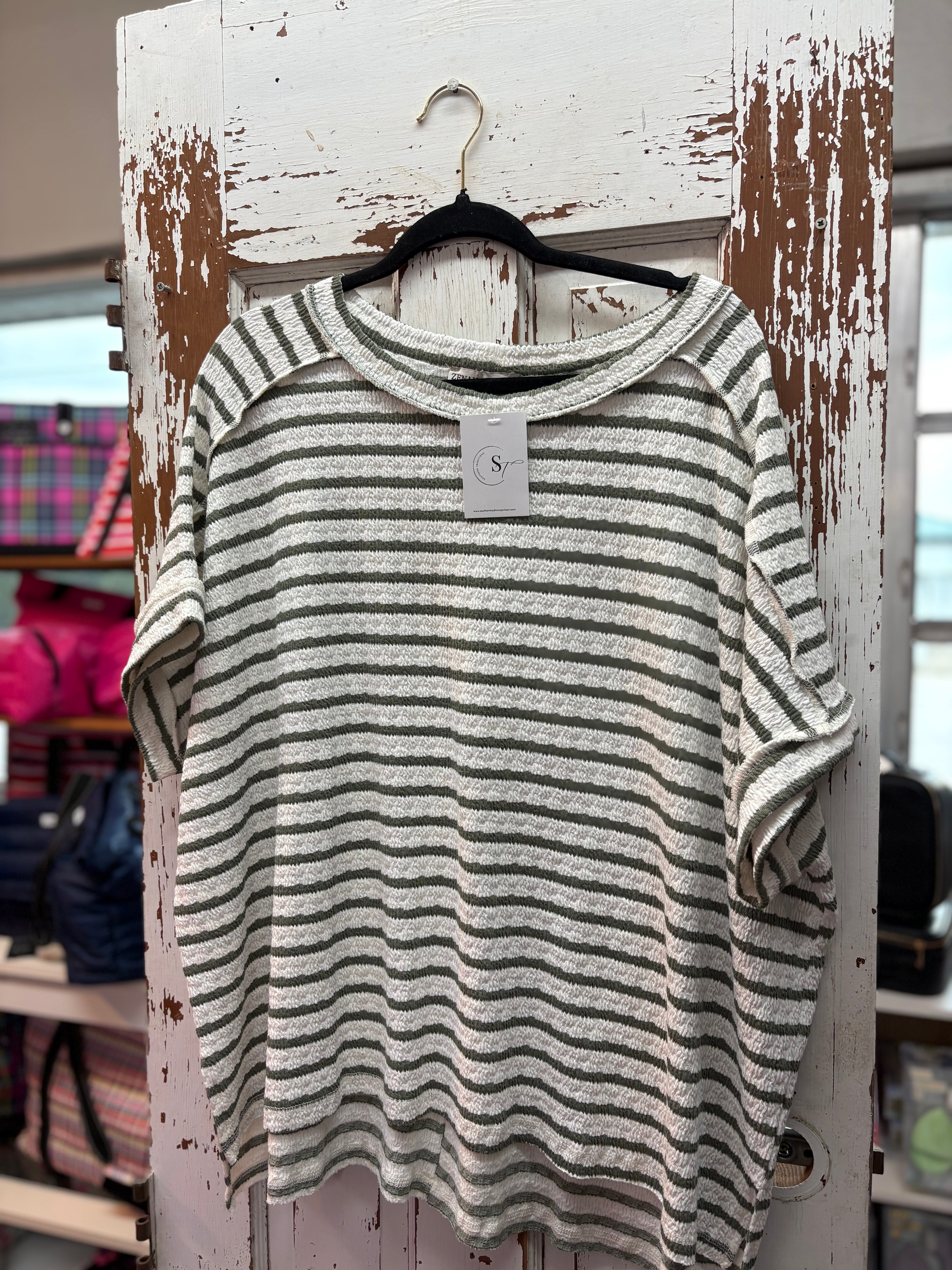 Stripe Jacquard Round Neck Box Tee Plus