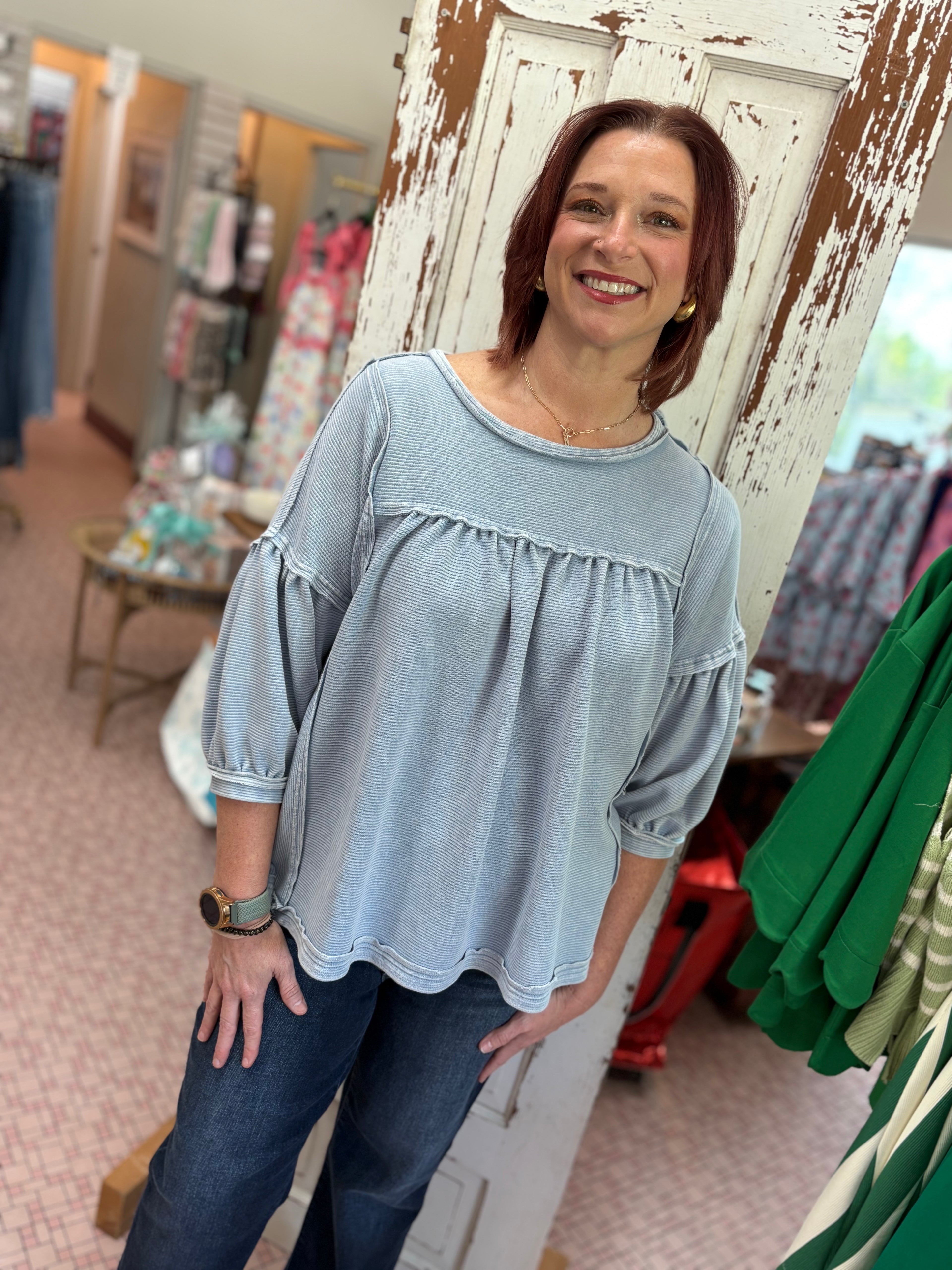 Textured Knit Washed Babydoll Top