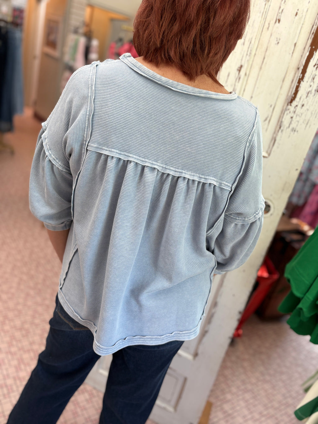 Textured Knit Washed Babydoll Top