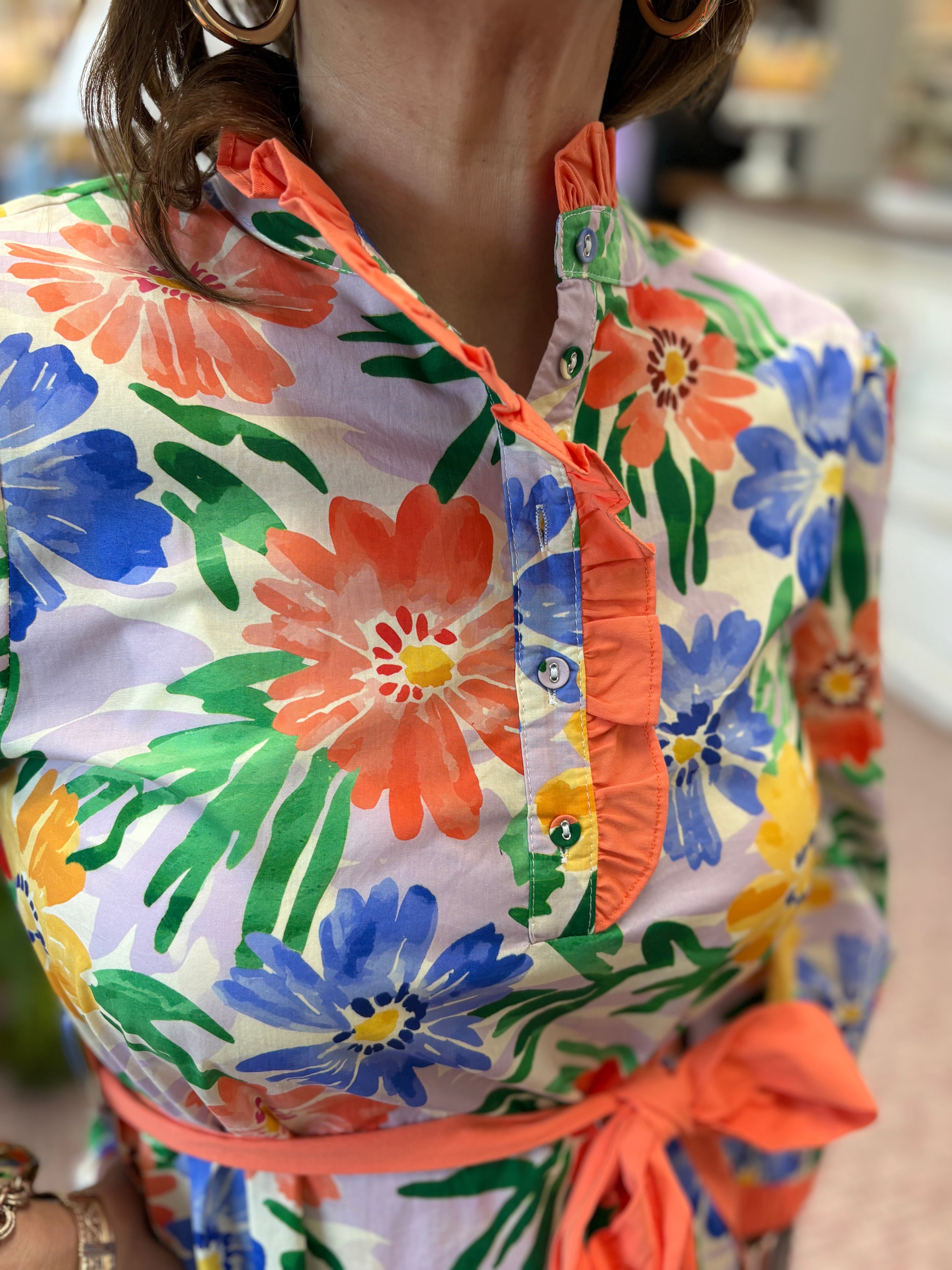 Waist Tie Floral Tiered Dressed