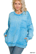 Zenana Plus f/terry acid wash pullover top
