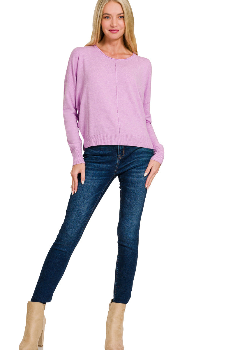 Zenana Viscose front seam round-neck sweater top