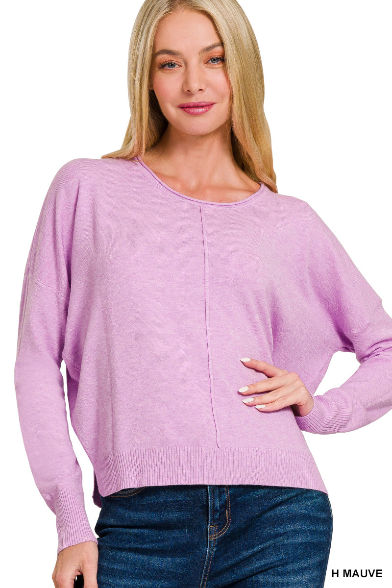 Zenana Viscose front seam round-neck sweater top