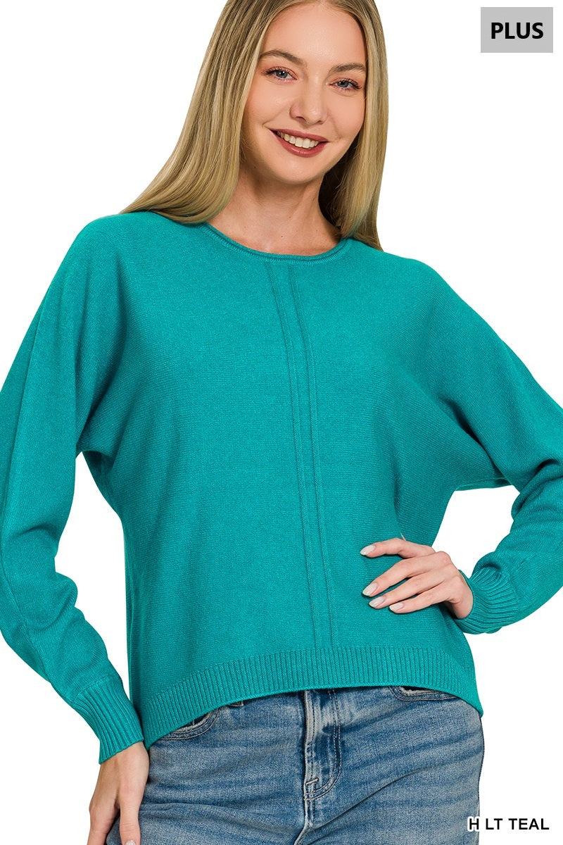 Zenana Plus viscose front seam round-neck sweater