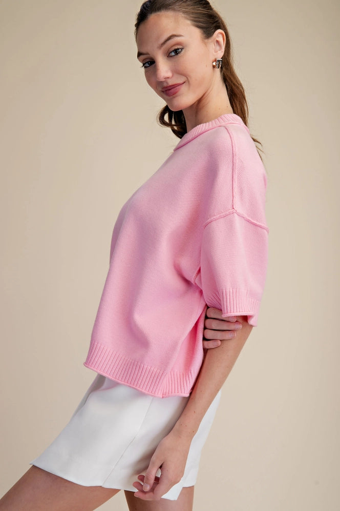 Crew-Neck Elbow-Length Sleeves Sweater
