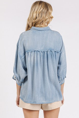 Washed Tencel Chambray Dolman Sleeve Shirt