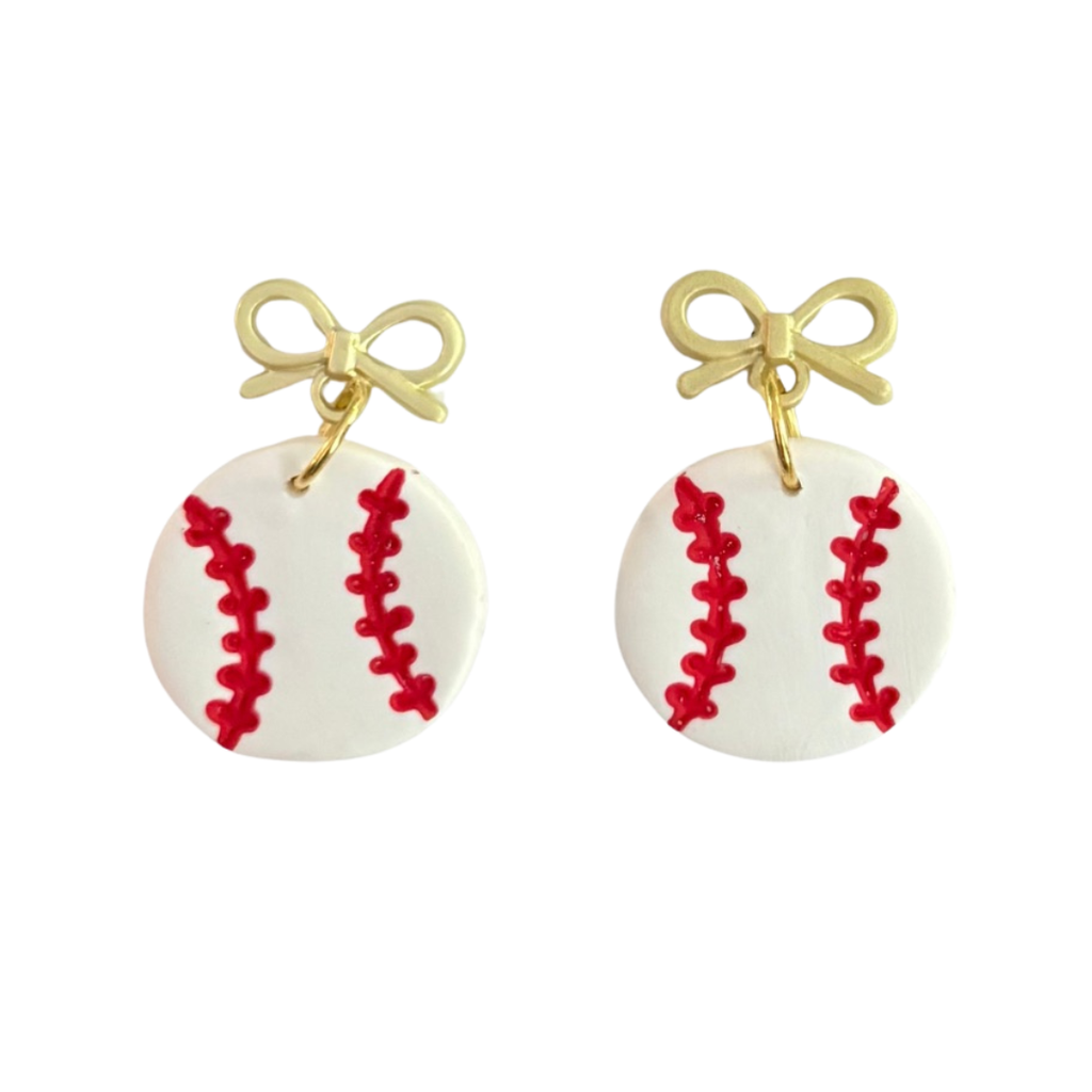 Baseball Bow Statement Earrings | Baseball Gifts