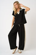 Cloud Knit Contrast Stripe Polo Short Sleeve Top & Pants